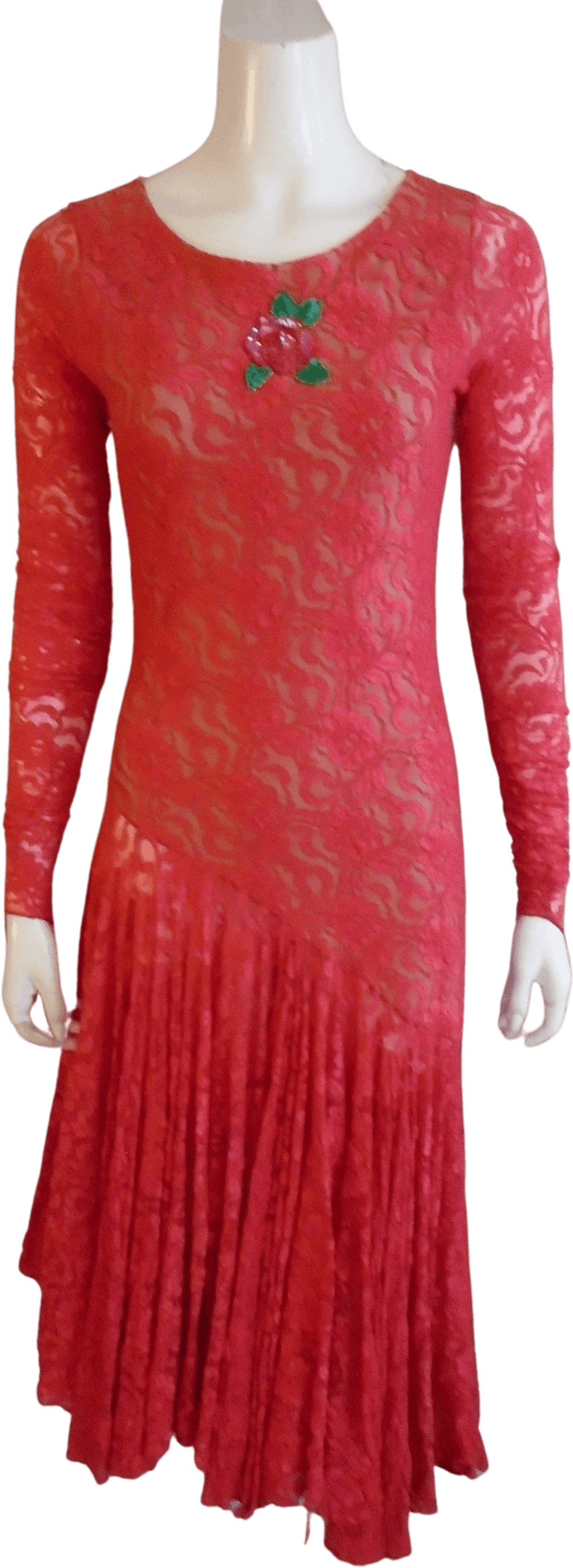 Vintage 80’s Red Lace Long Sleeve Sequin Floral Detail Dress | Shop ...