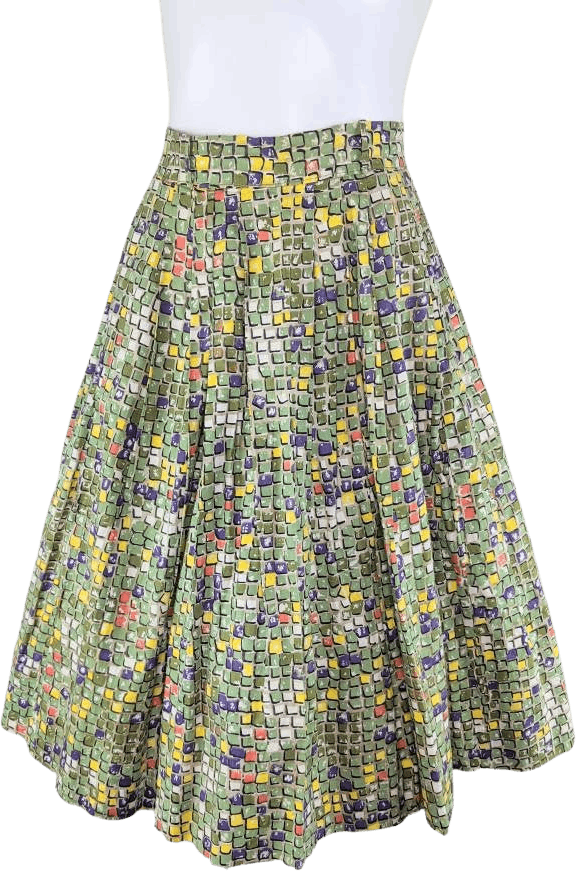 Vintage 50's Geometric Mosaic Tile Cotton Skirt | Shop THRILLING
