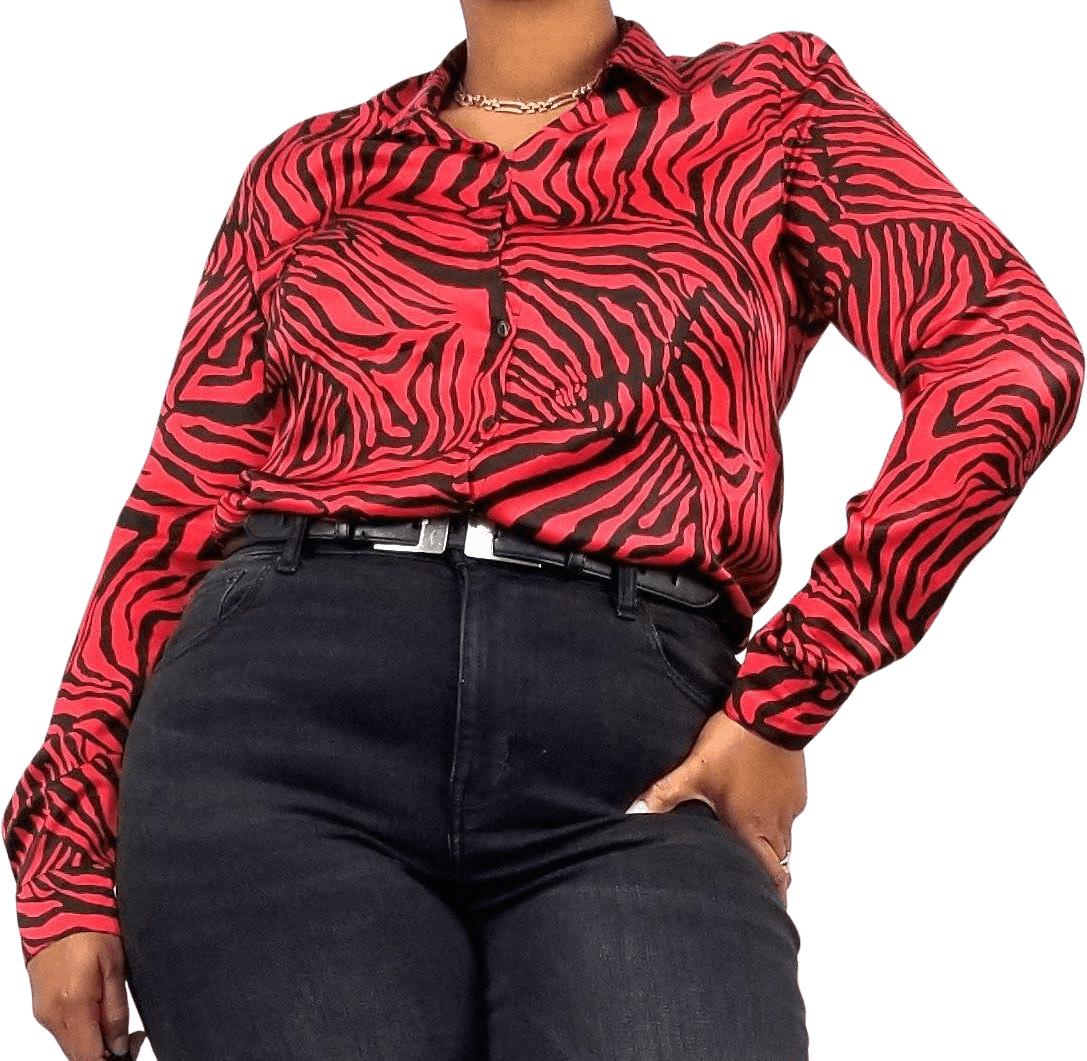 Vintage Red and Black Silk Zebra Print Button Up by Robbie Bee Shop