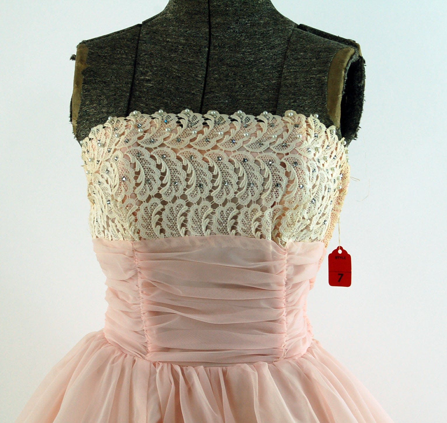 Vintage 50's Lace Bodice Strapless Bubble Hem Gown | Shop THRILLING