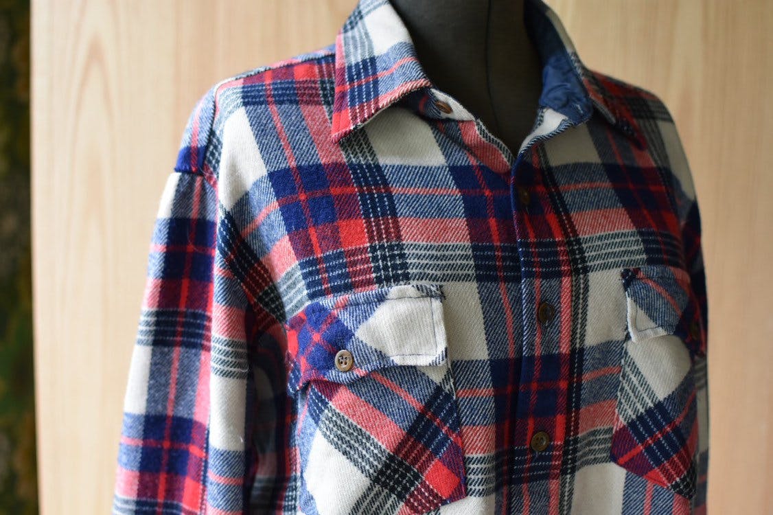 Vintage 70’s/80’s Men's Red and White Plaid Wool Button Up by Sears ...