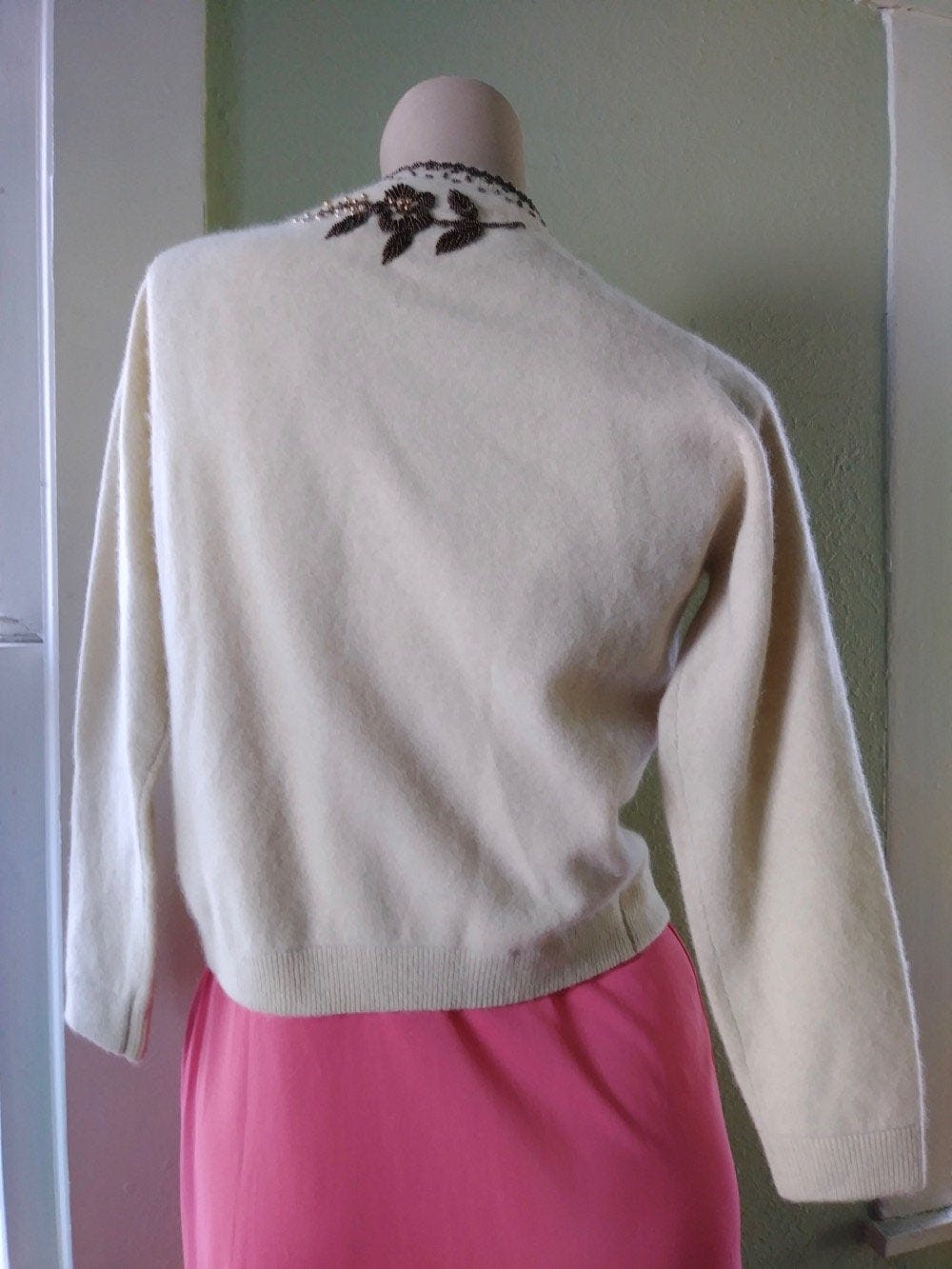 Vintage 50's Beaded Lambs Wool Cardigan Sweater | Shop THRILLING