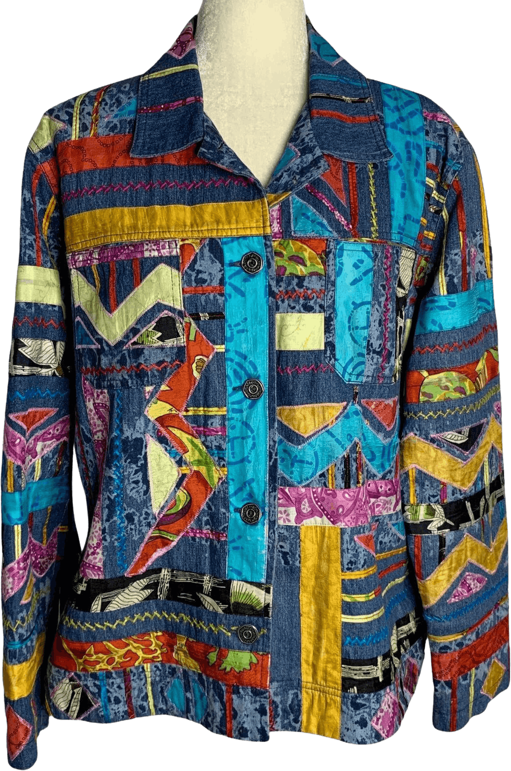 Vintage Multicolor Denim Silk Patchwork Jacket | Shop THRILLING