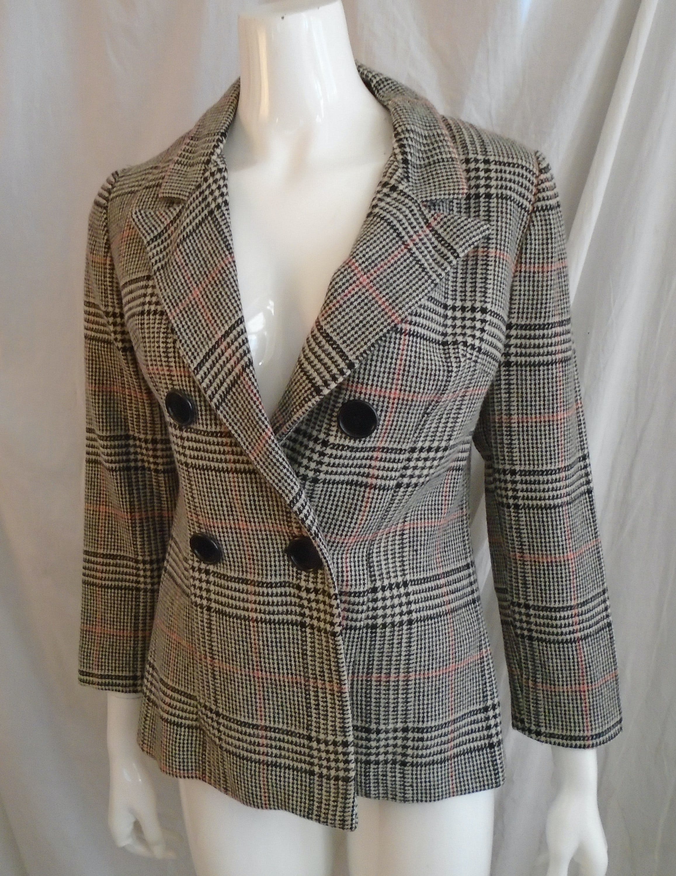 Vintage 70’s Black and White Wool Plaid Double Breasted Jacket | Shop ...