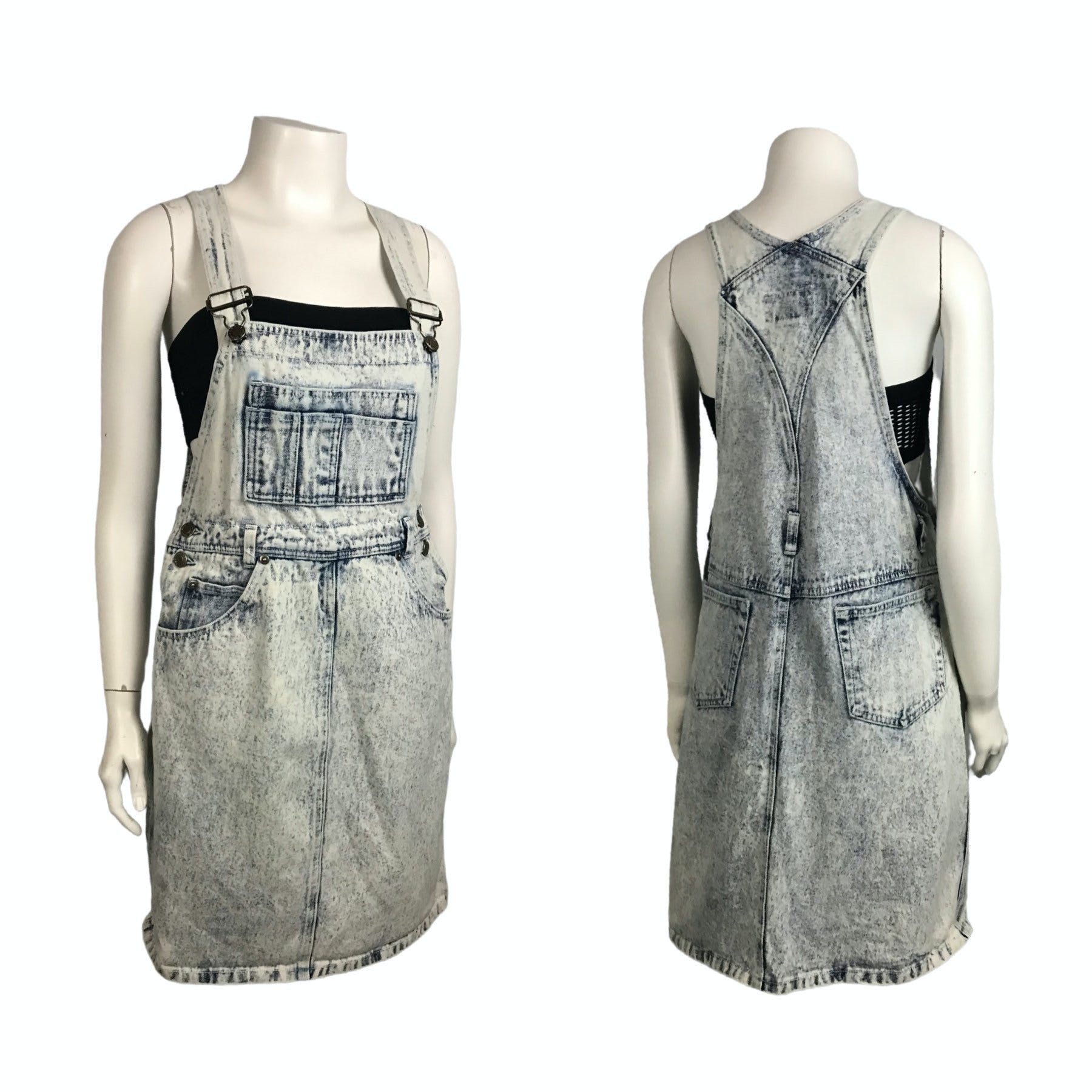 Vintage 90’s Acid Wash Denim Overalls Mini Dress by Squeeze | Shop ...