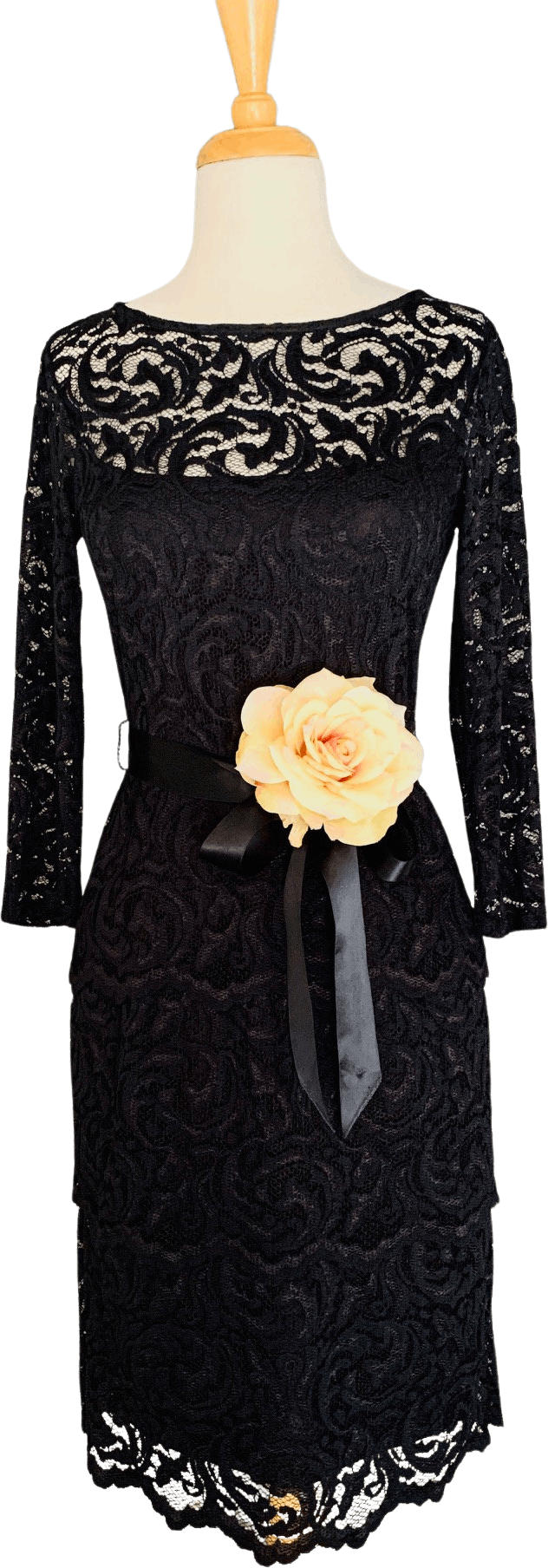 Vintage 90’s Black Long Sleeve Lace Tiered Dress Shop THRILLING