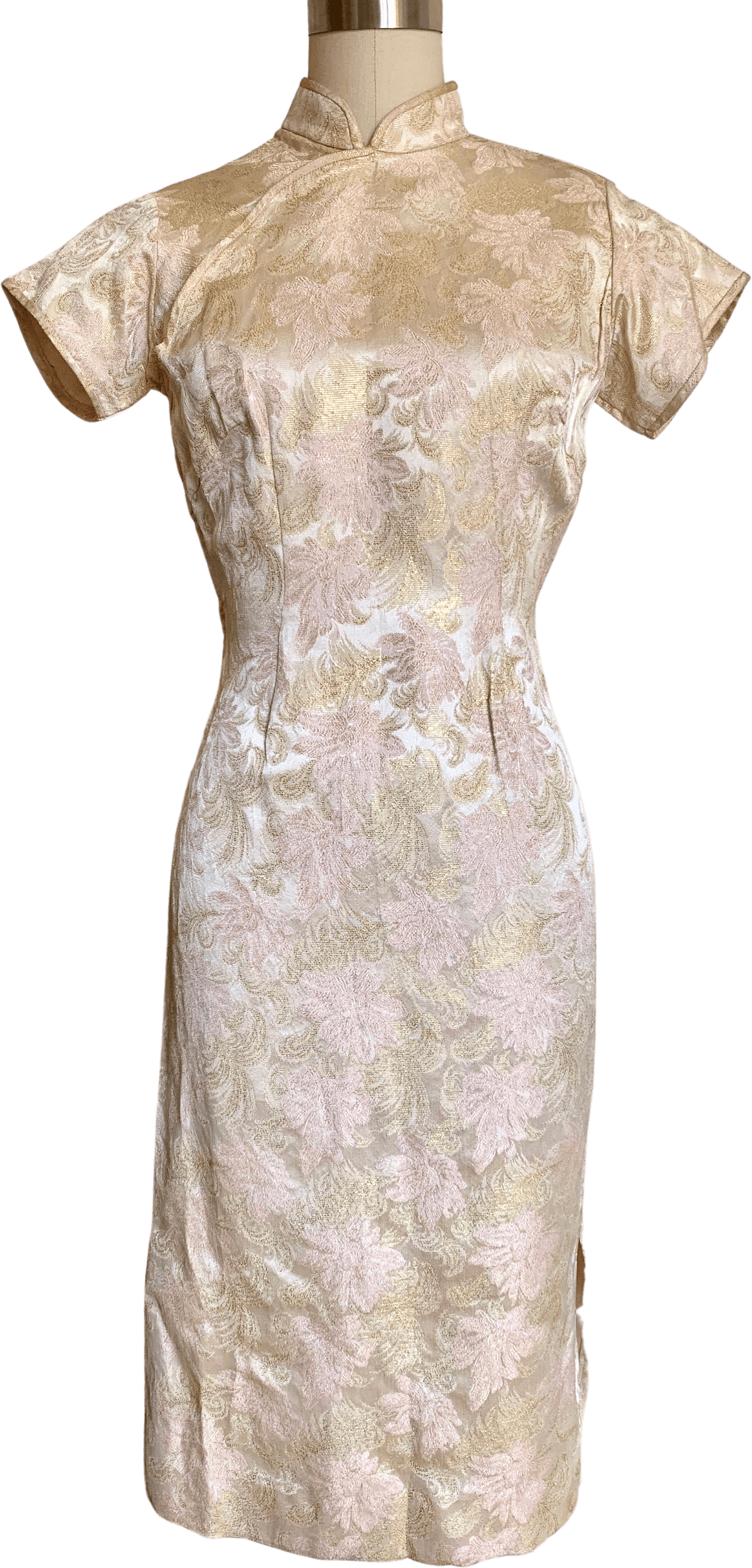 Vintage 50’s Pink and Gold Cheongsam Satin Brocade Dress | Shop THRILLING