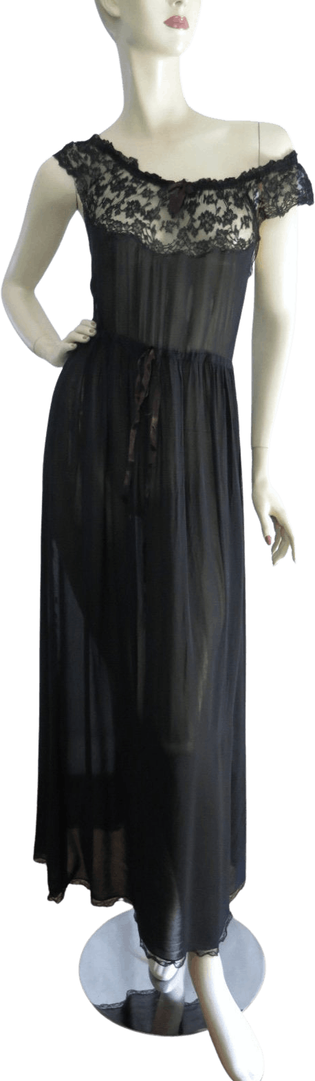 Vintage 40's Black Lace and Satin Maxi Nightgown by Blanche | Shop ...