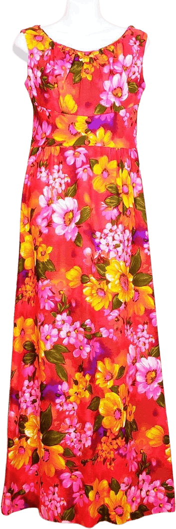 Vintage 60 S Pink And Orange Floral Print Maxi Dress By Waltah Clarke Shop Thrilling