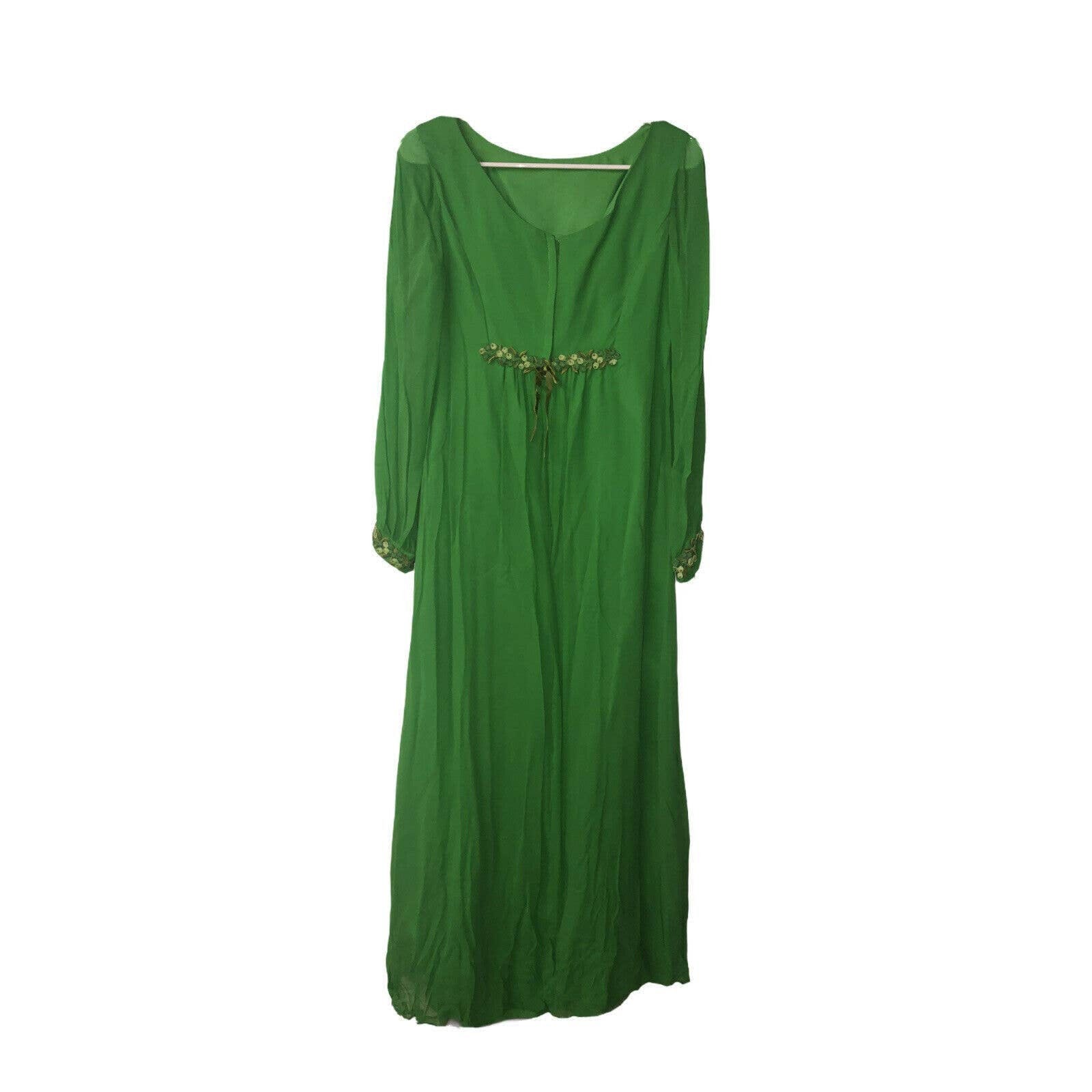 Vintage 60's Bright Green Gown with Sheer Sleeves | Shop THRILLING