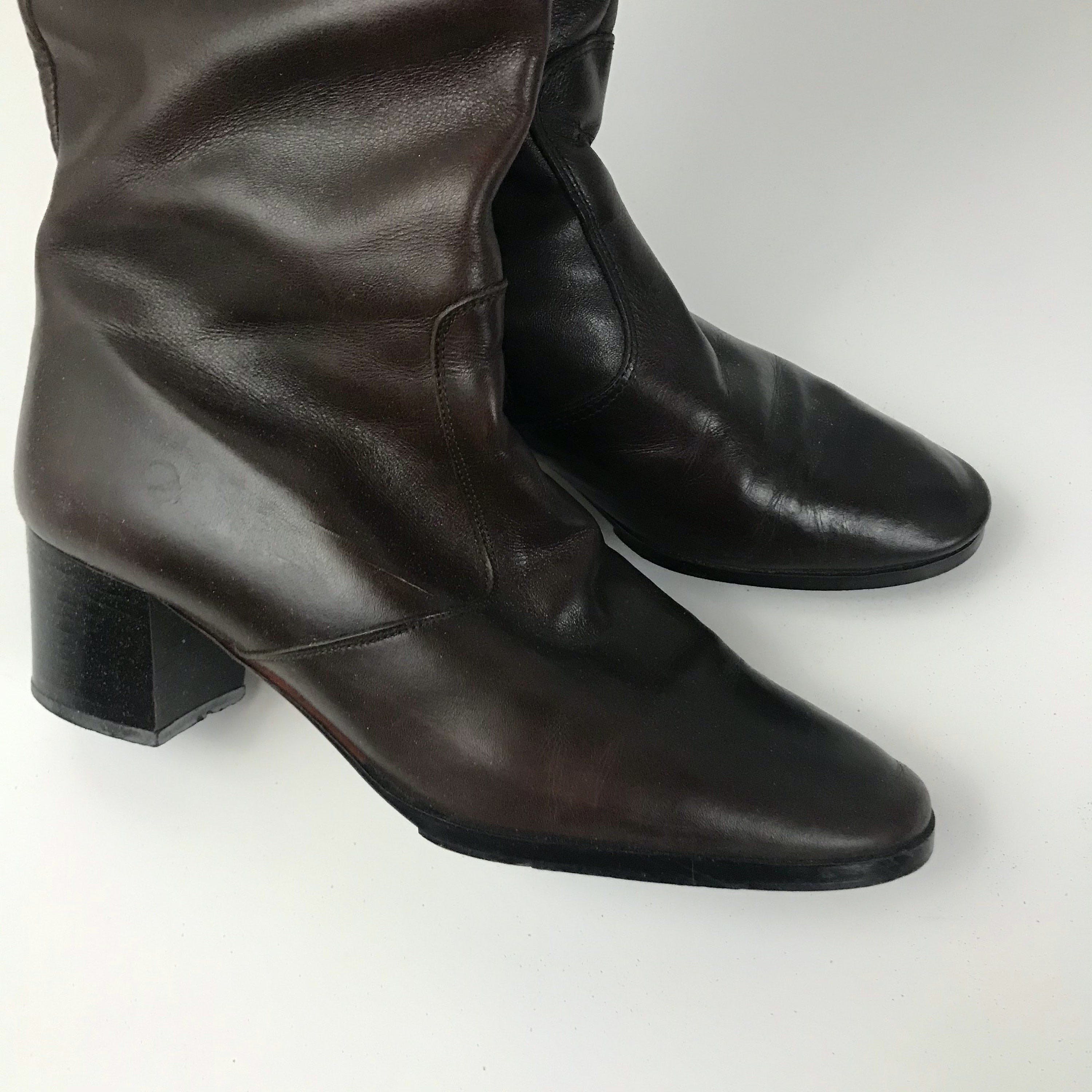 Vintage 60’s Brown Leather Knee High Boots by Andrew Geller | Shop ...