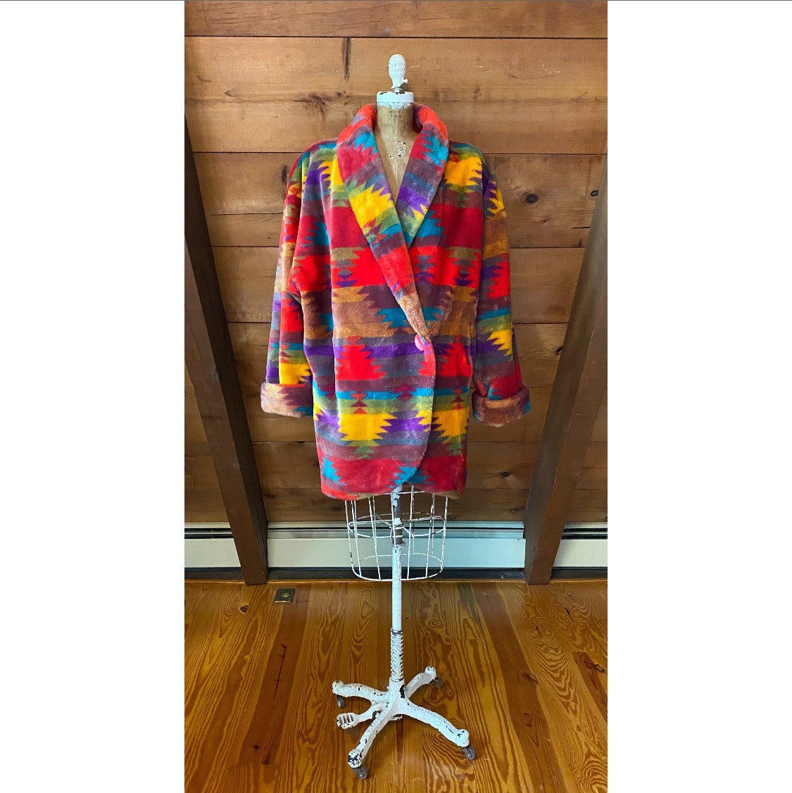 Vintage 80's Rainbow Southwest Aztec Faux Fur Coat by Donnybrook | Shop ...