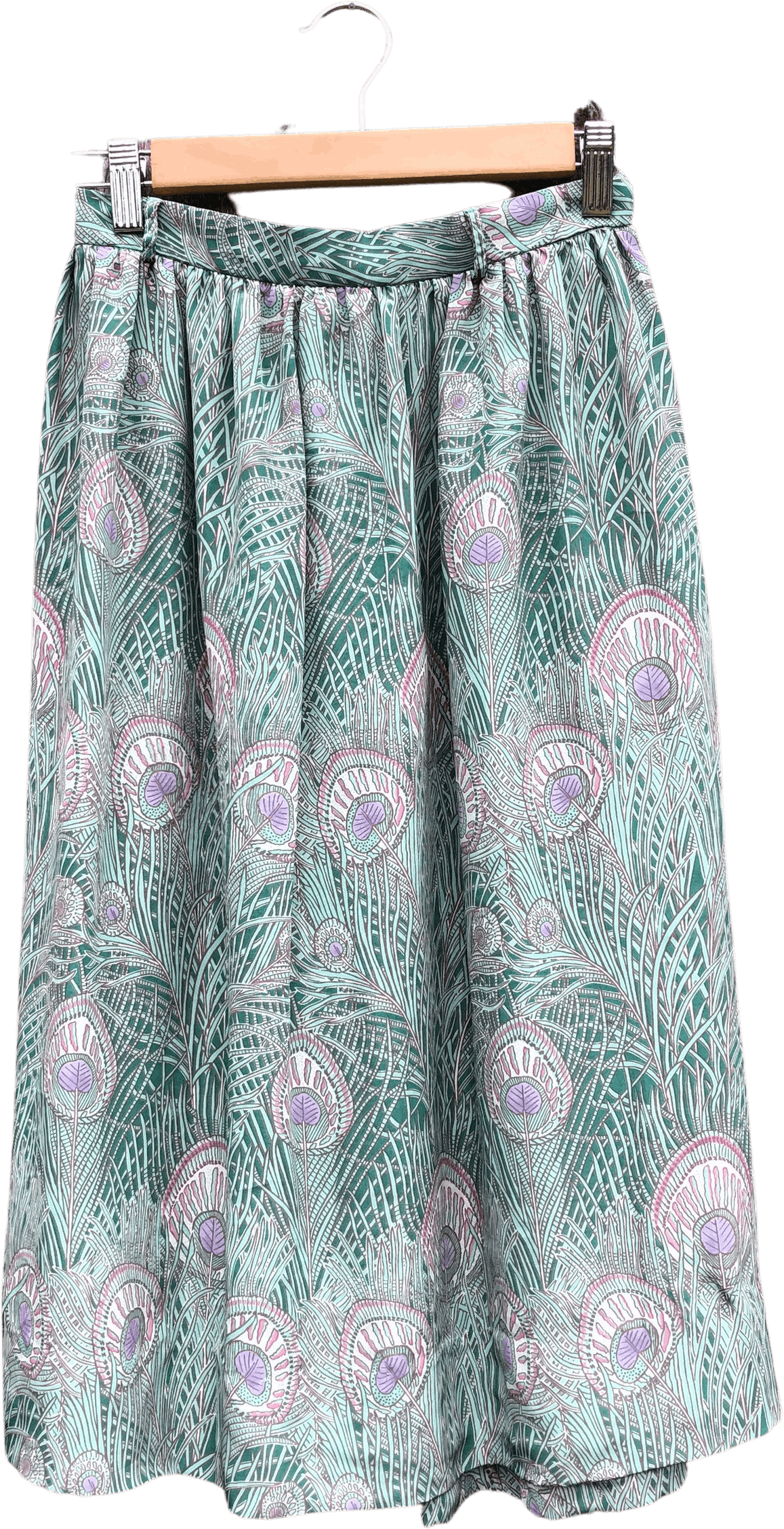 Vintage 80's/90's Light Teal Peacock Feather Print Skirt with Pockets ...