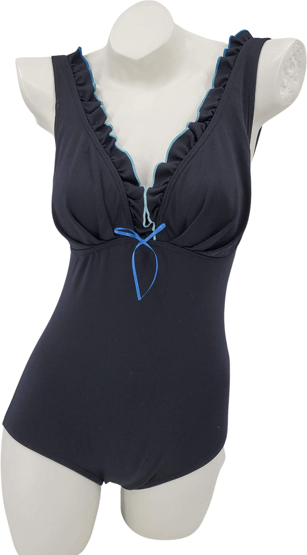 Vintage Gabar Black Ruffle Edge Polyester Spandex One Piece Swimsuit by