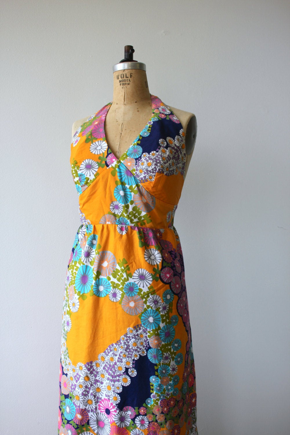 Vintage 60's Orange Floral Halter Maxi Dress by Paradise Hawaii | Shop ...