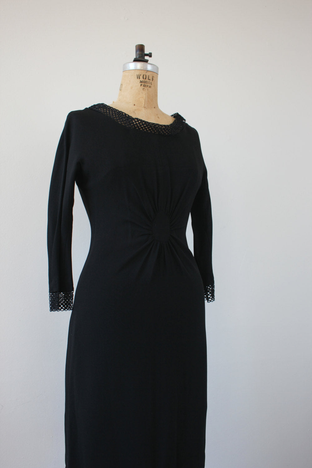 Vintage 50's Black Form Fitting Black Dress with Cinch at Waist | Shop ...