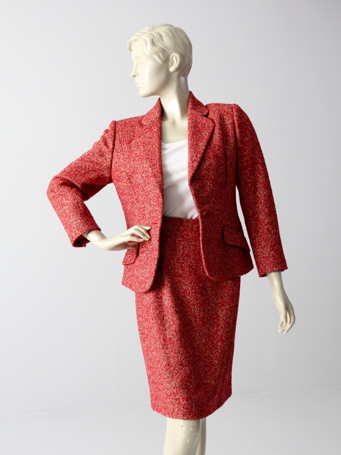 Veste Blazer En Tweed Orange Bill Blass - Taille 4, Pompons - Occasion Très Bon état