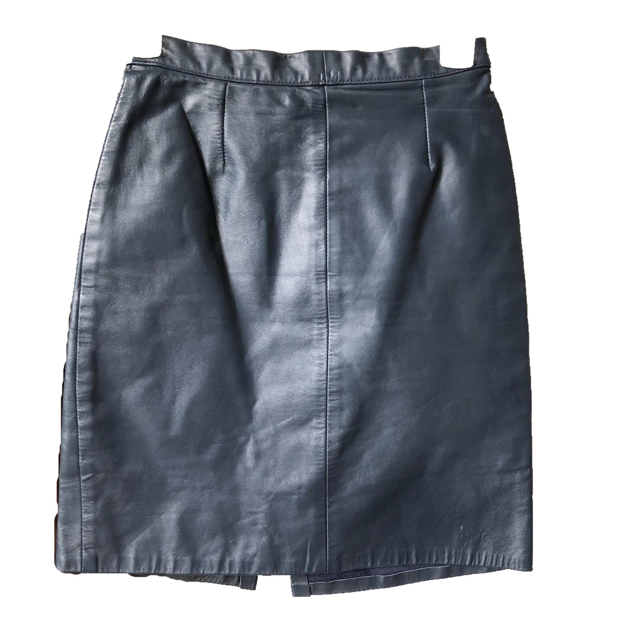 Vintage Black Leather Skirt Back Open Bottom Slit by By Kerguelen ...