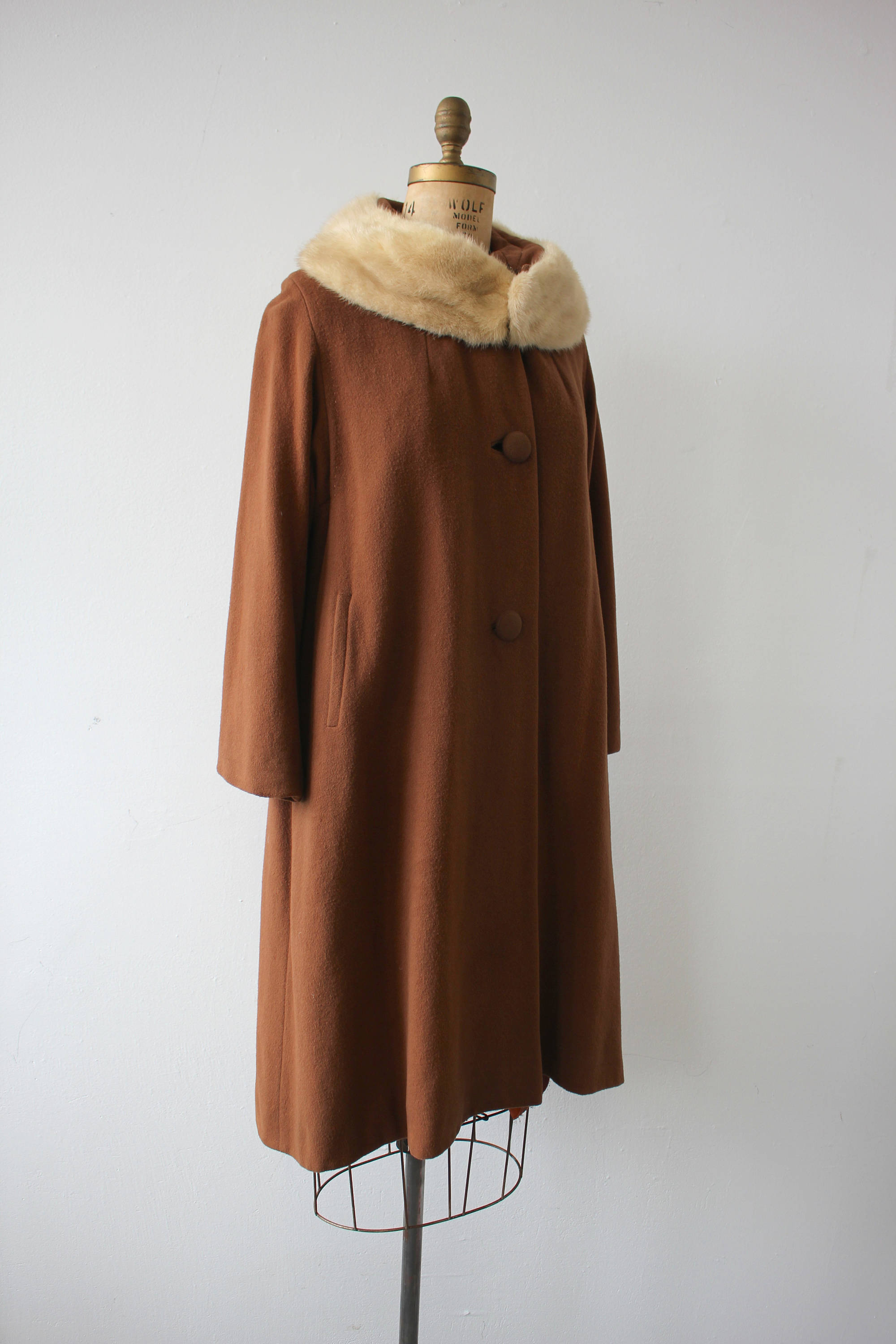 Vintage 60's Brown Cashmere Swing Coat with Mink Fur Collar | Shop ...
