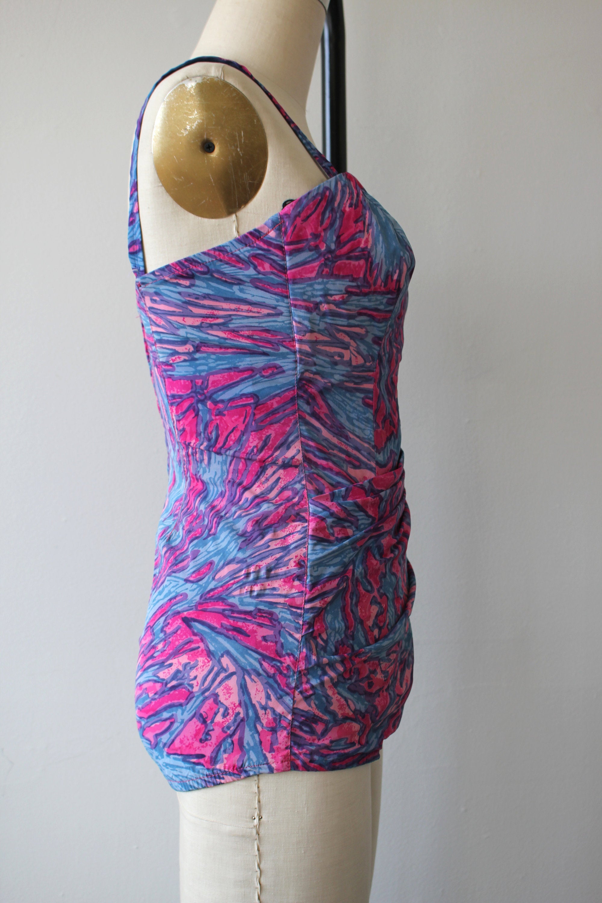 Vintage 50's Purple One Piece Swimsuit with Pink and Blue Print by ...