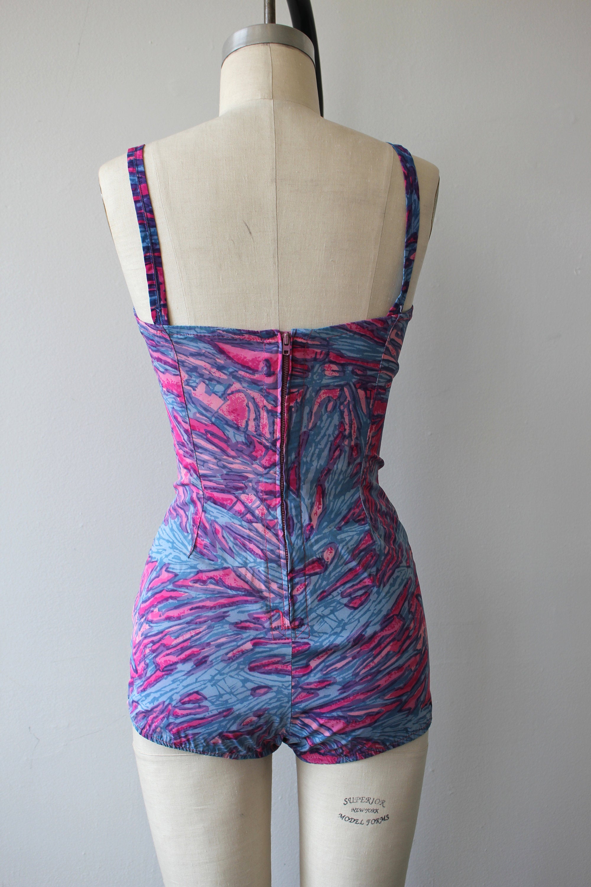 Vintage 50's Purple One Piece Swimsuit with Pink and Blue Print by ...