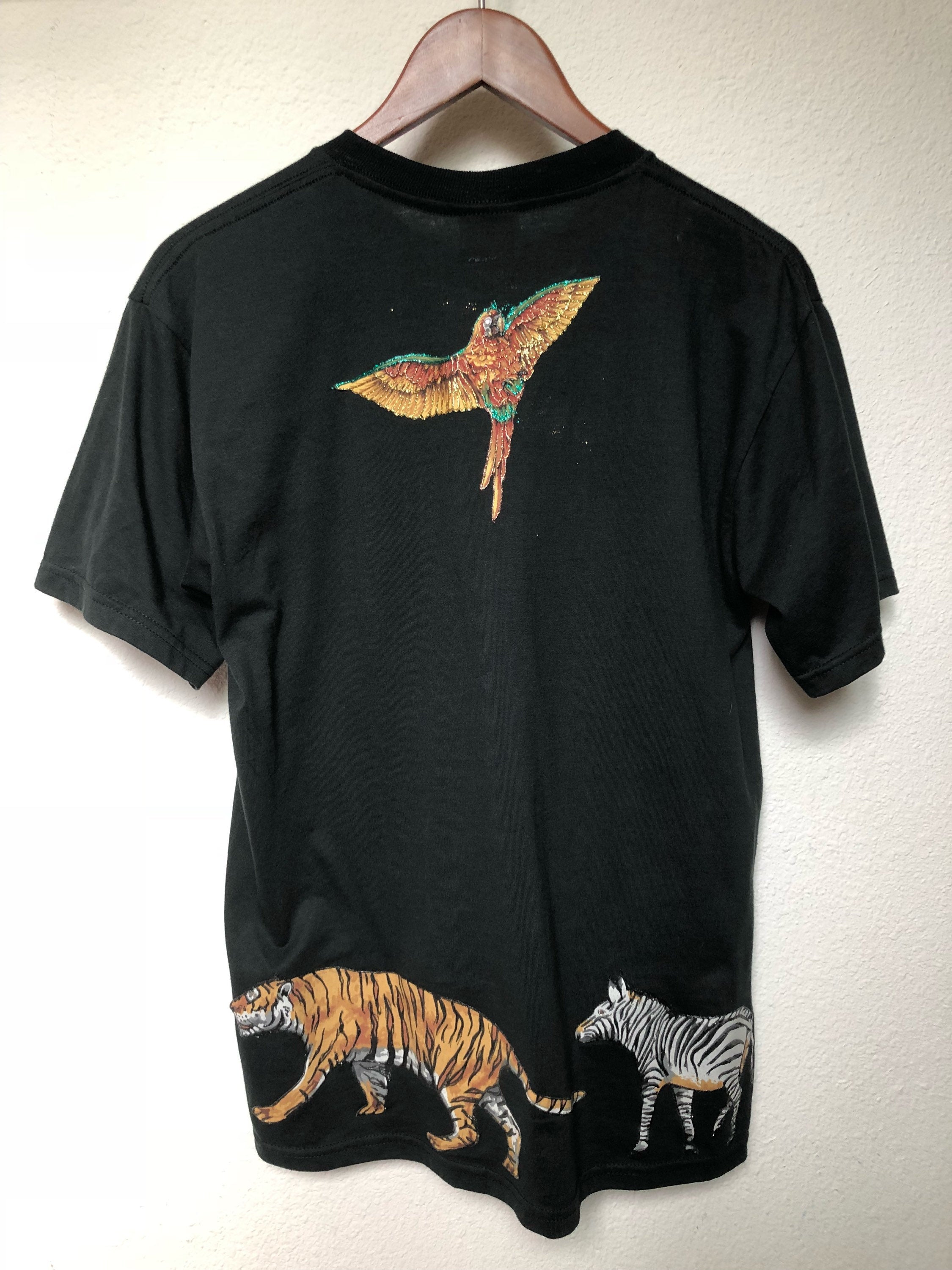 Vintage 90’s Black T-Shirt with Iron On Animals Details by Jerzees ...