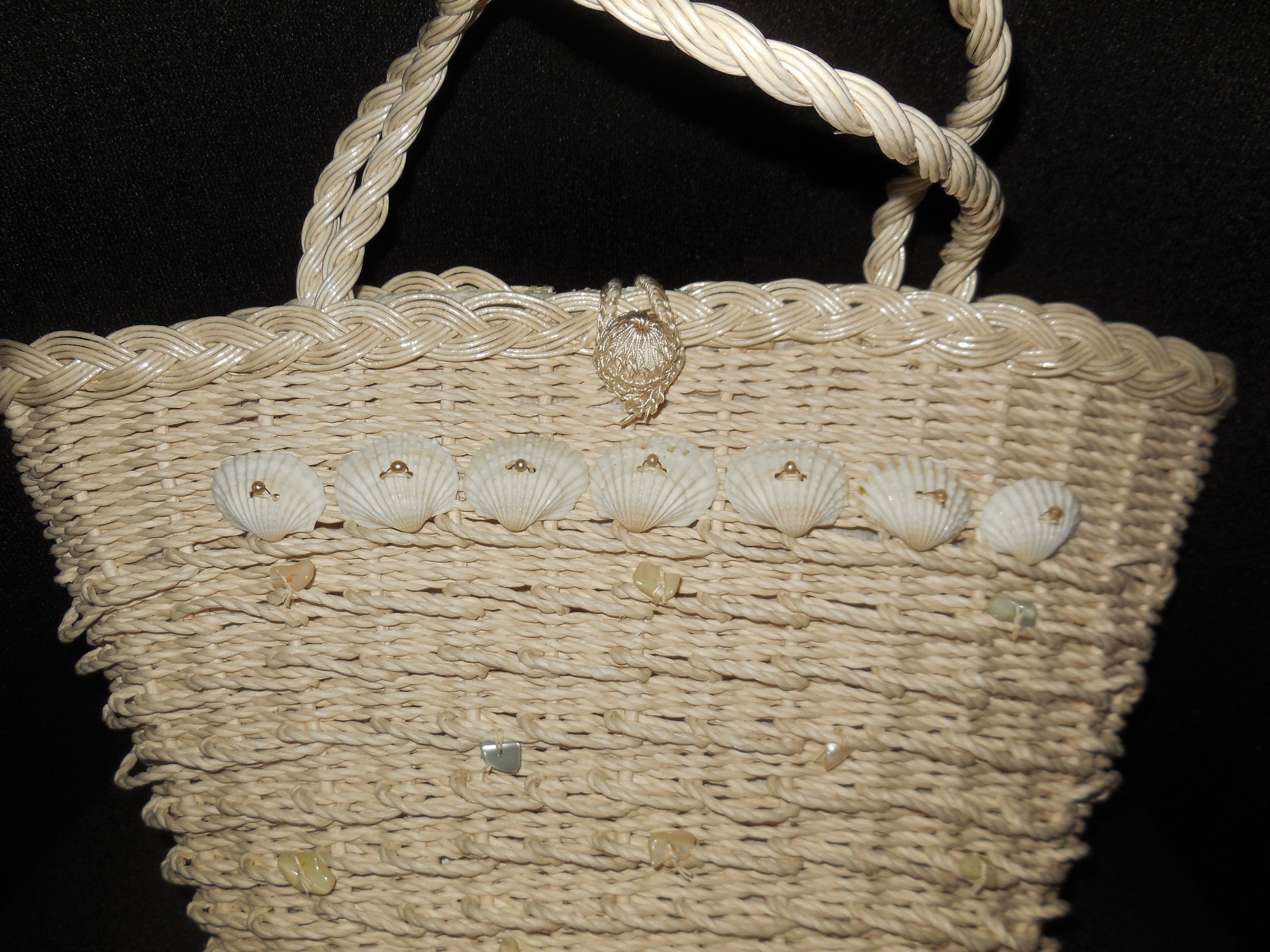 Vintage 50s White Plastic Wicker Handbag Seashells Shells | Shop THRILLING