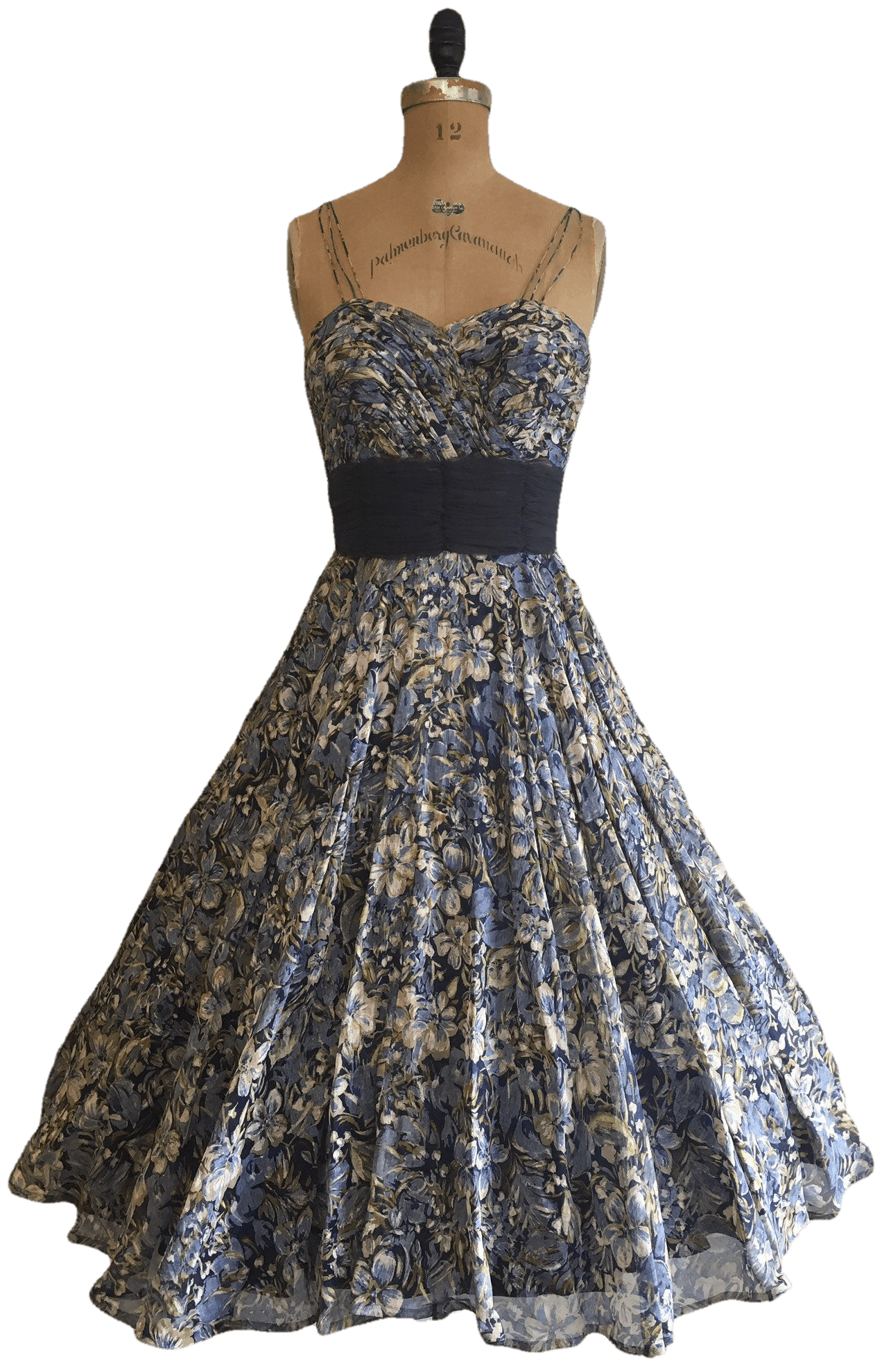 Vintage 50's Blue Floral Spaghetti Strap Party Dress by Tiana Pittelle ...