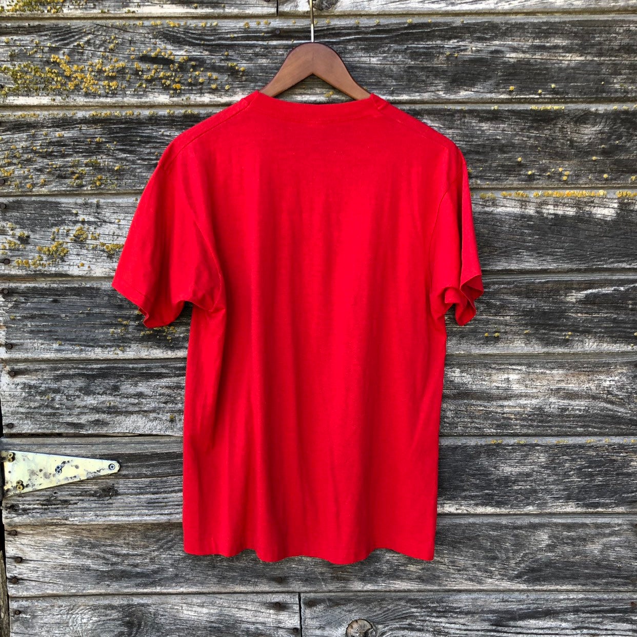 Vintage 80’s Red T-Shirt with White Lettering by Screen Stars | Shop ...
