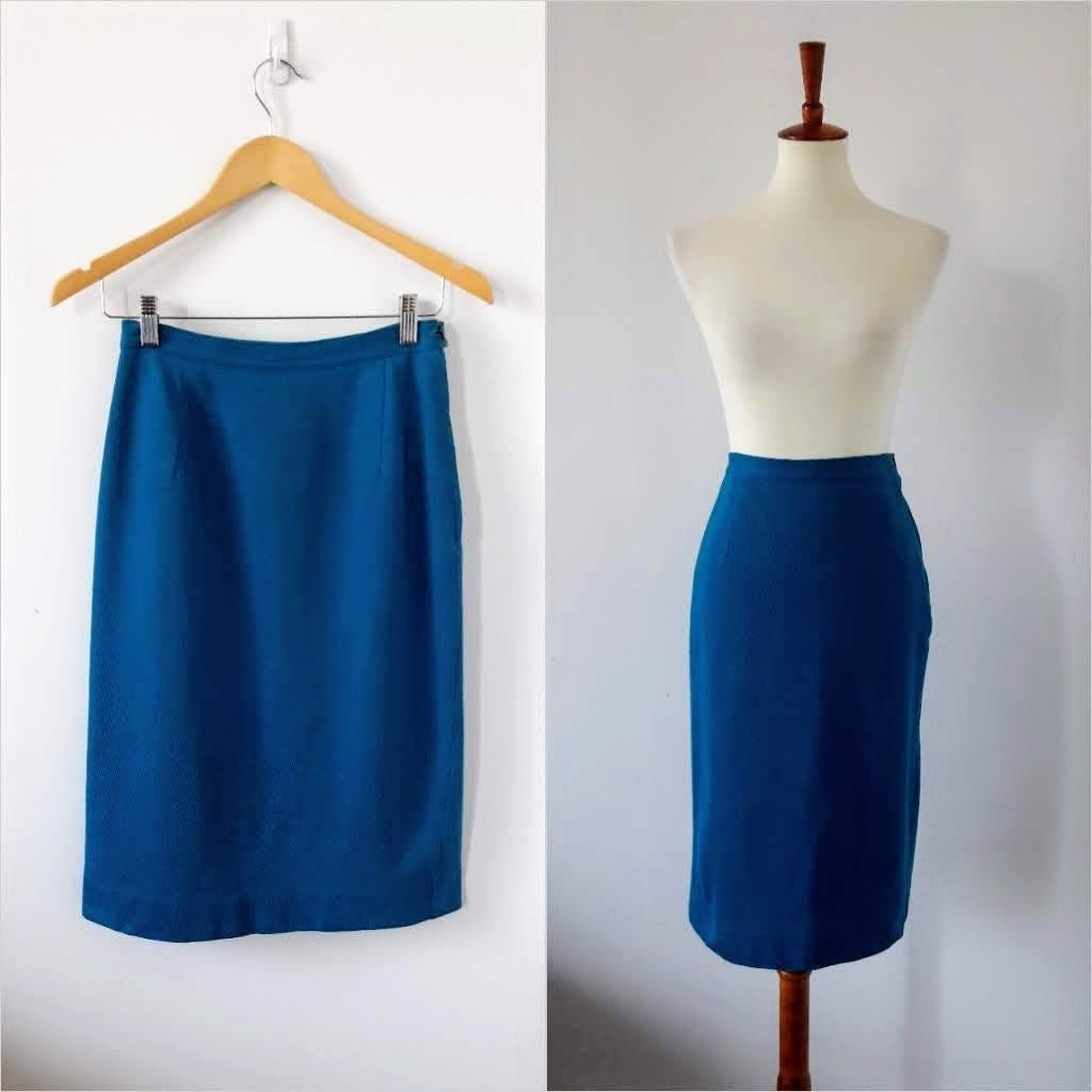Vintage 50’s Blue Wool Pencil Skirt by Minnesota Woolen Shop THRILLING
