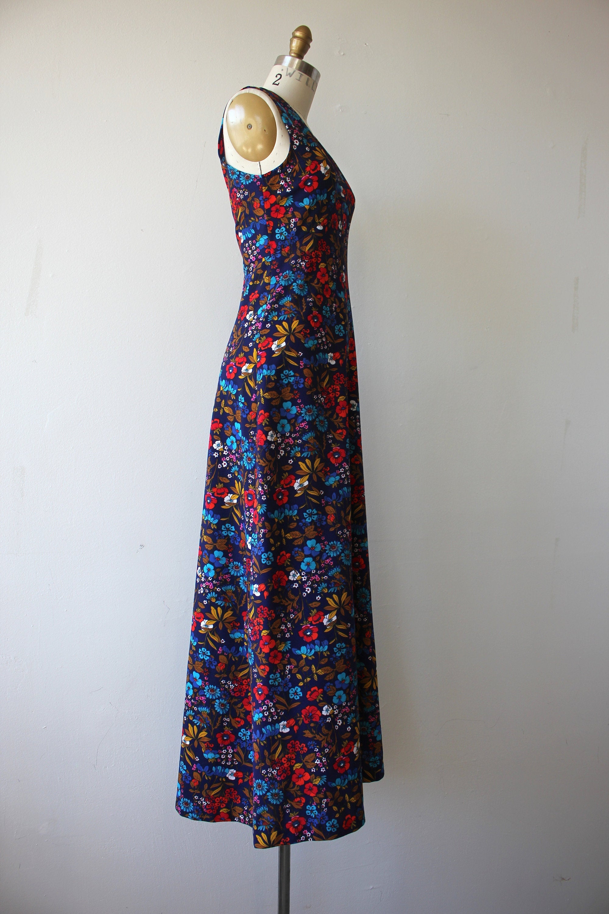 Vintage 70's Navy Floral Scoop Neck Maxi Dress | Shop THRILLING