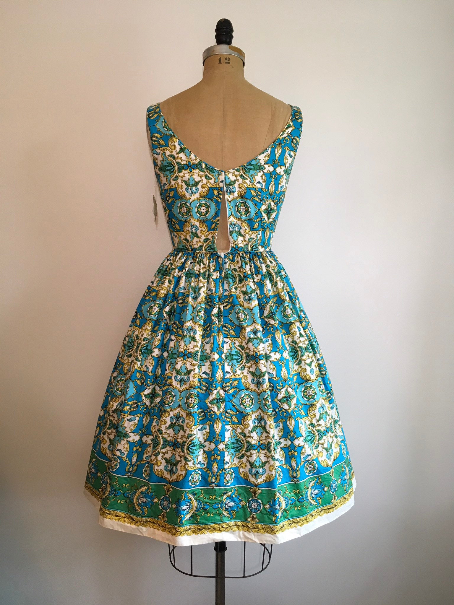 Vintage 50's/60's Blue Floral Hawaiian Border Print Dress by Tori ...