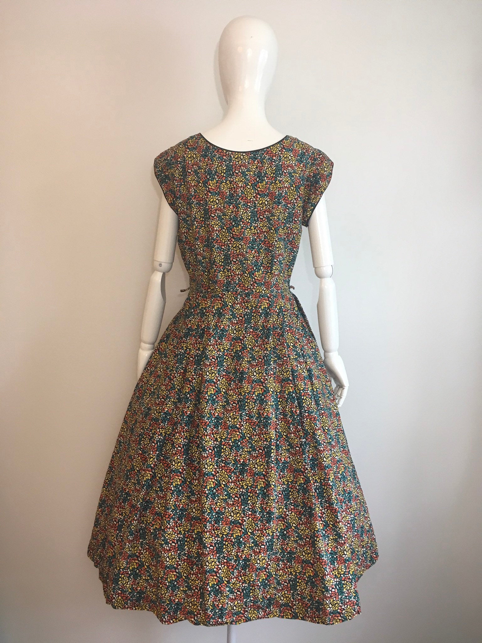 Vintage 50's Zip Front Multicolor Stained Glass Print Dress by Kay ...