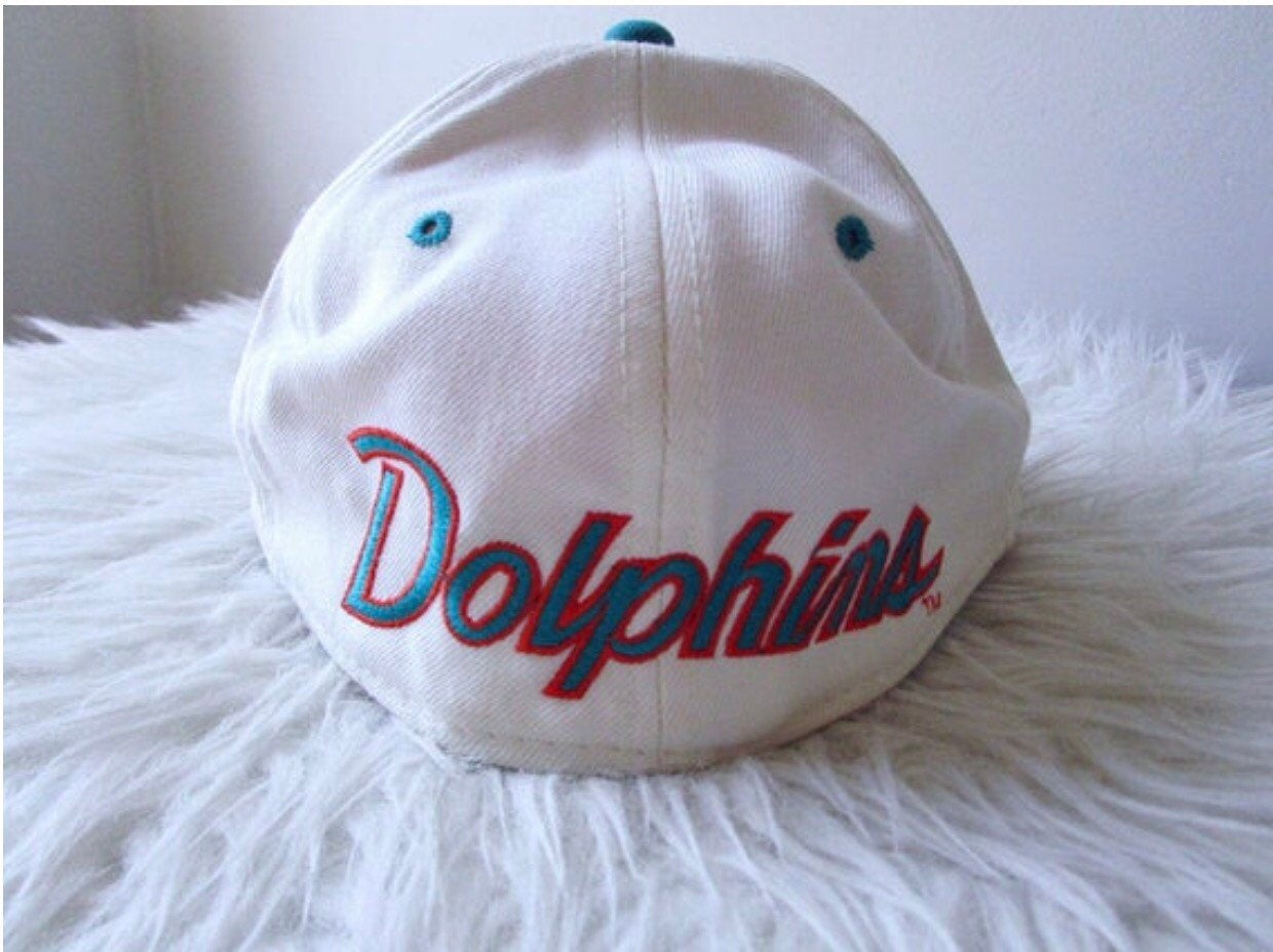 Vintage Blue Miami Dolphins Sports Specialties NFL Fitted Script Hat Size 7