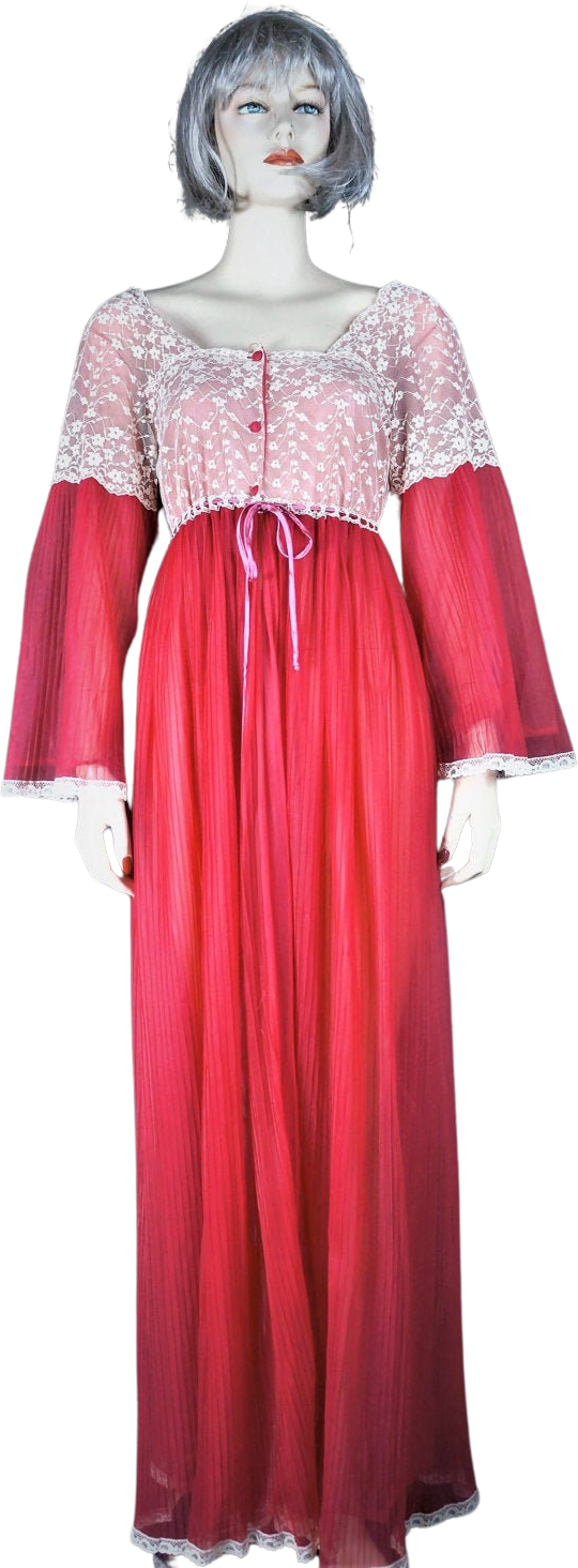 Vintage 50s/60s Unique Red And White Double Chiffon Lace Long Robe By ...