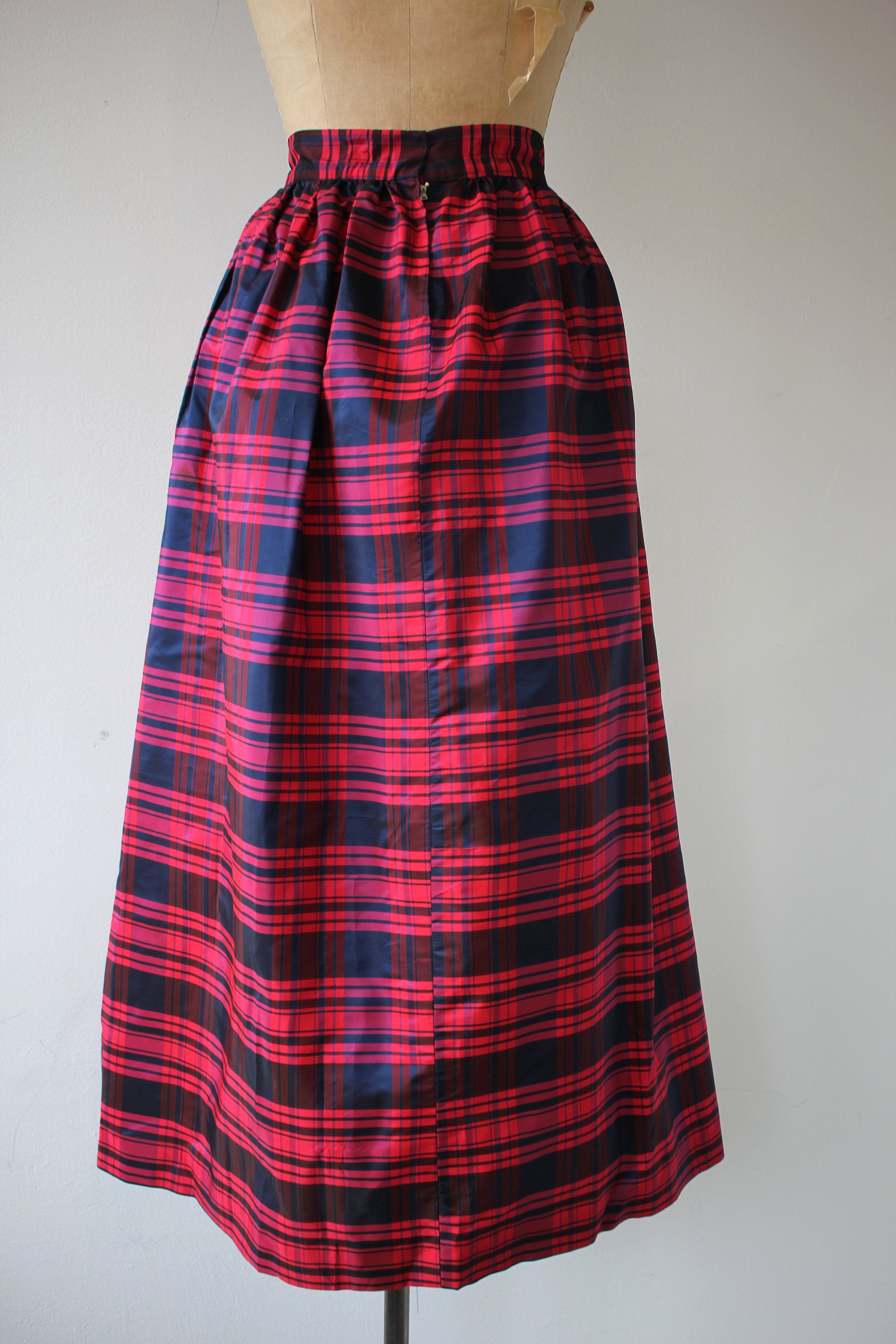 Vintage 60's Red and Blue Plaid Satin Maxi Skirt | Shop THRILLING