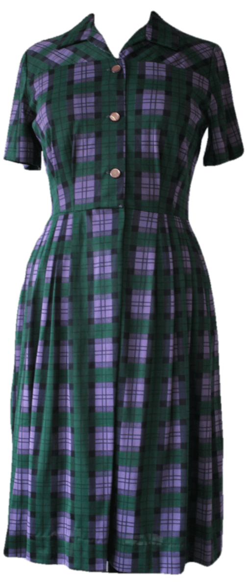 Vintage 60's Green and Purple Plaid Shirt Dress by Casualmaker by Sy ...