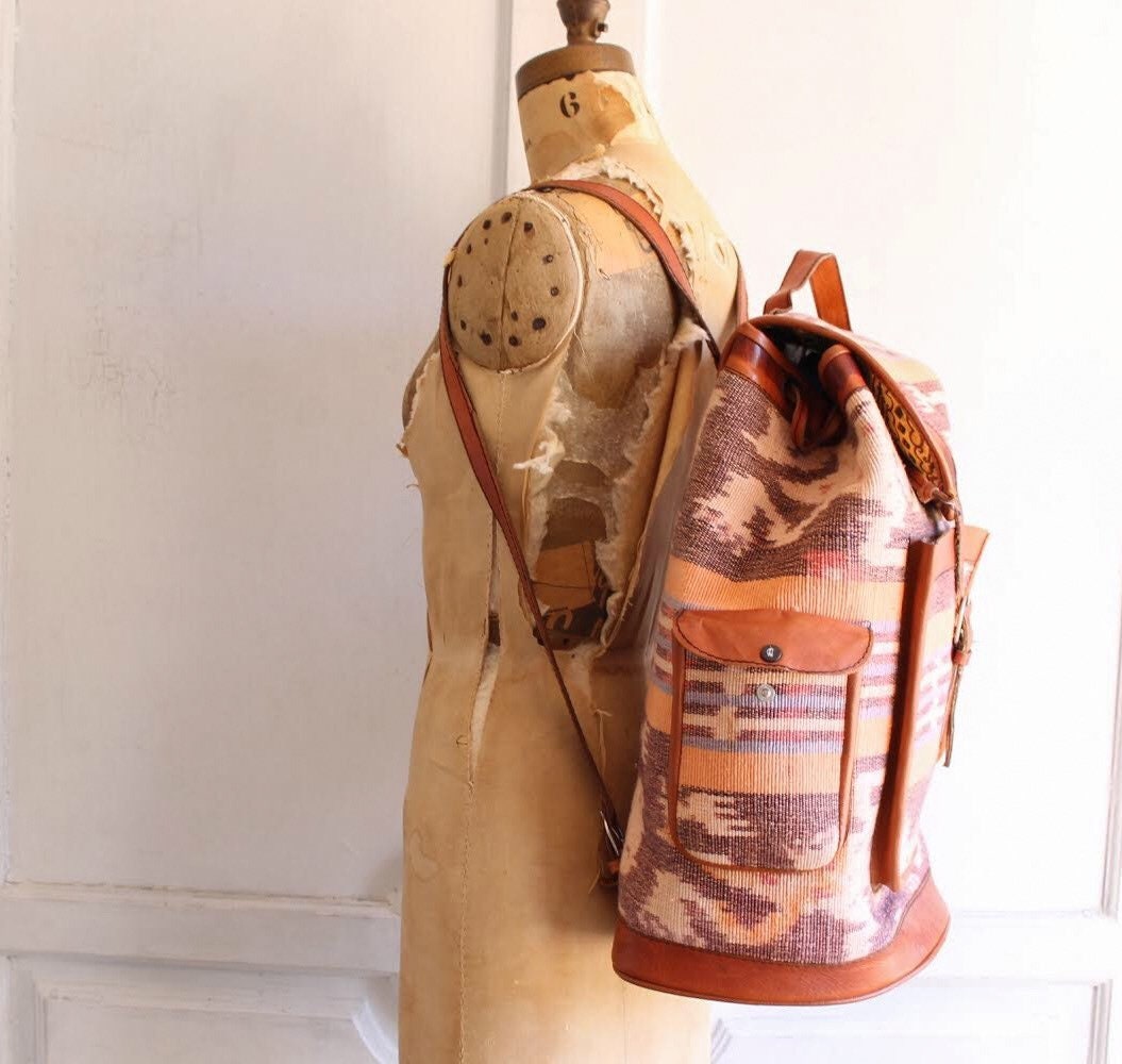 Vintage Large Woven Textile Leather Backpack | Shop THRILLING