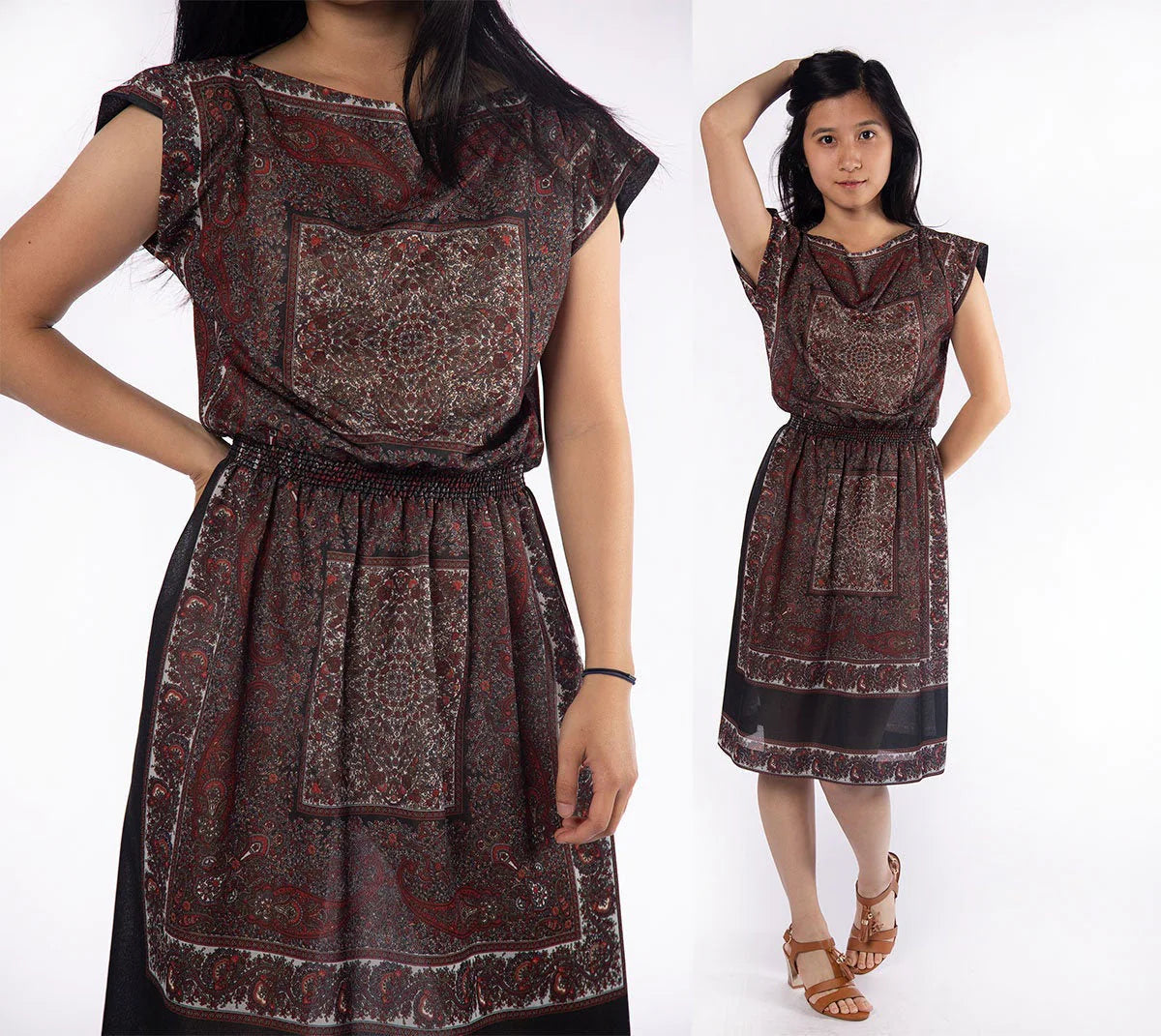 Vintage 70s Sheer Handkerchief Ornate Stained Glass Print Dress by Cor ...