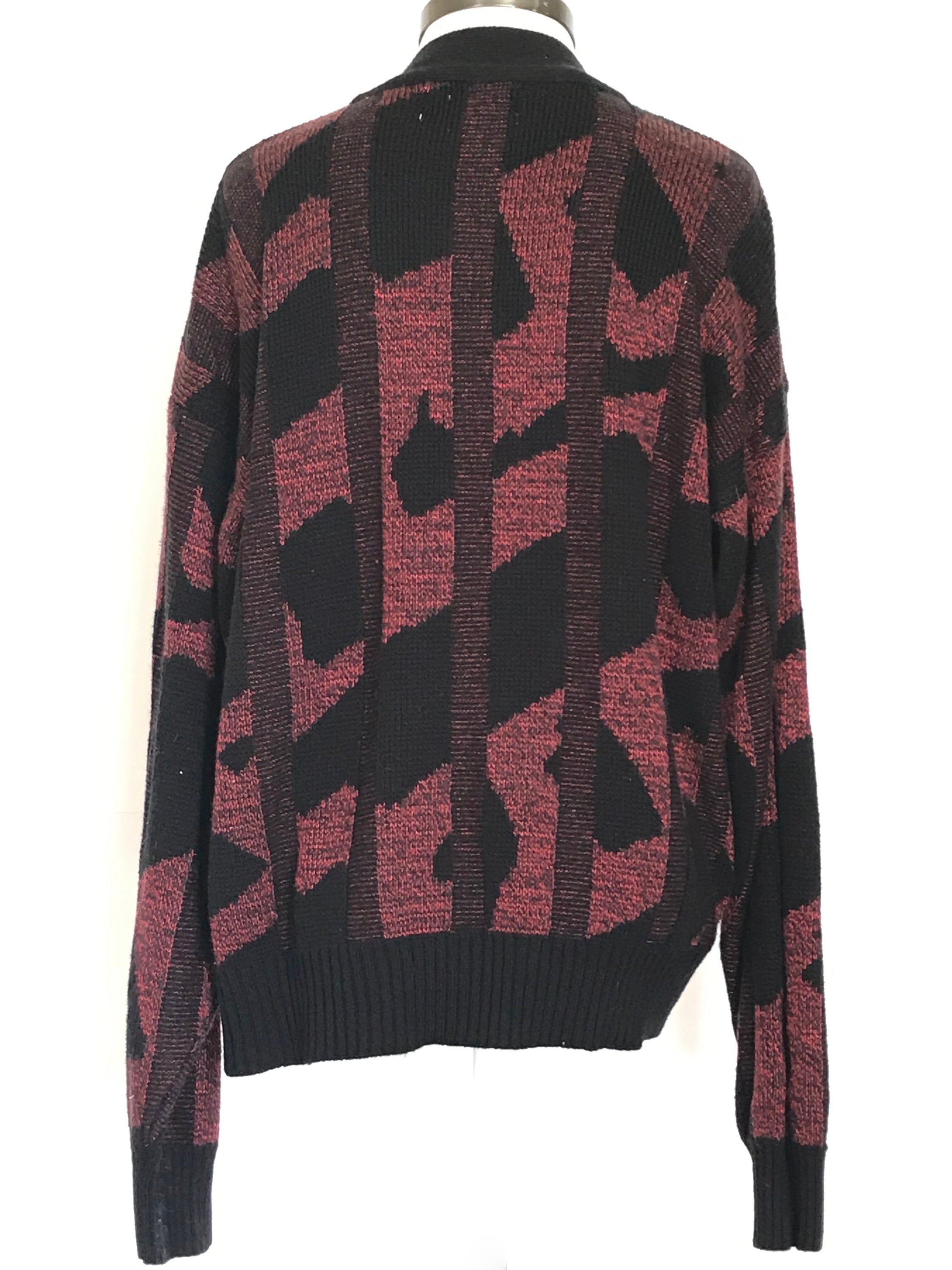 Vintage 80's/90's Black and Red Abstract Geometric Print Cardigan by ...