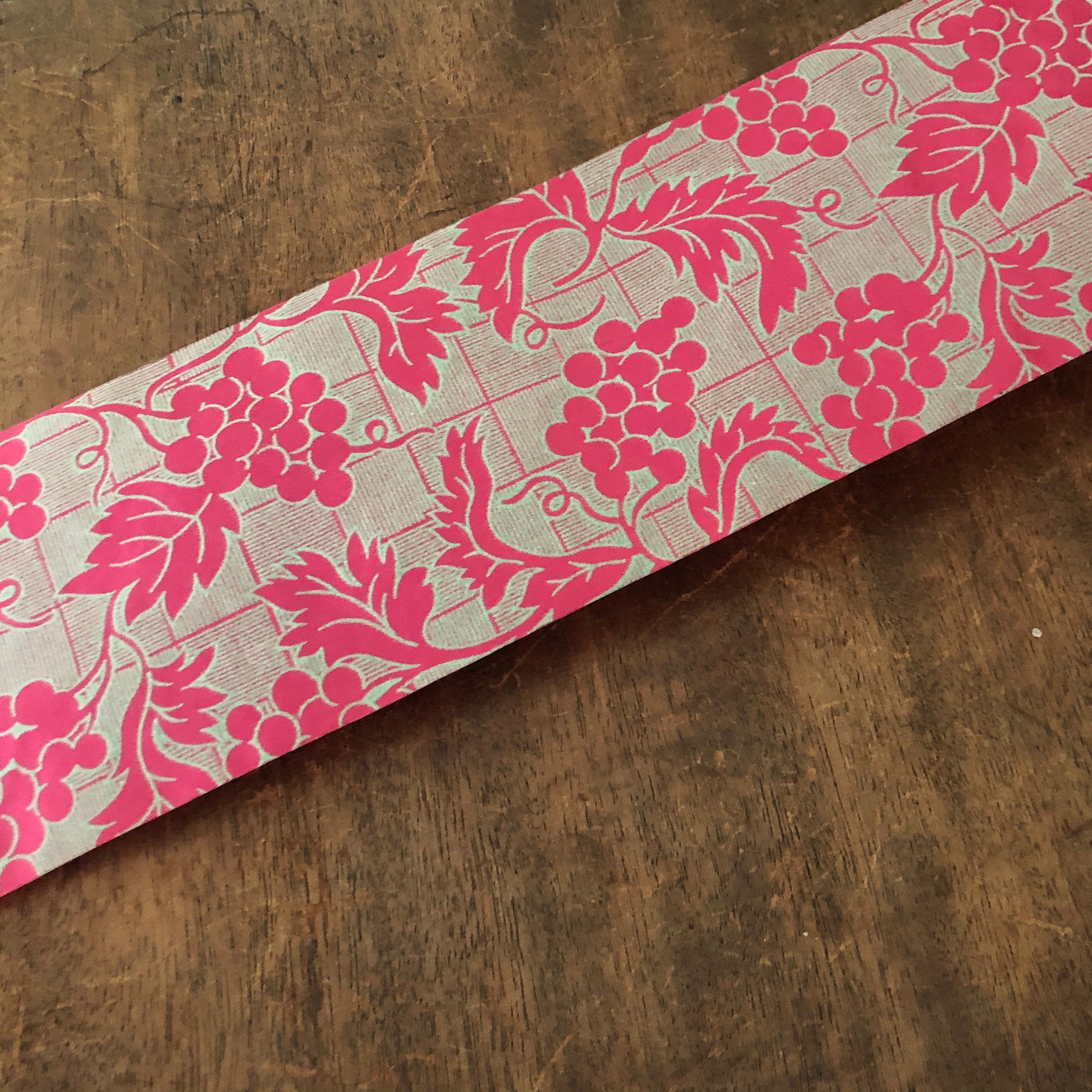 Cluster Ribbons Vintage Pink Flocked Wreath Ribbon Grape Cluster Package Ribbon 4” Wid ...