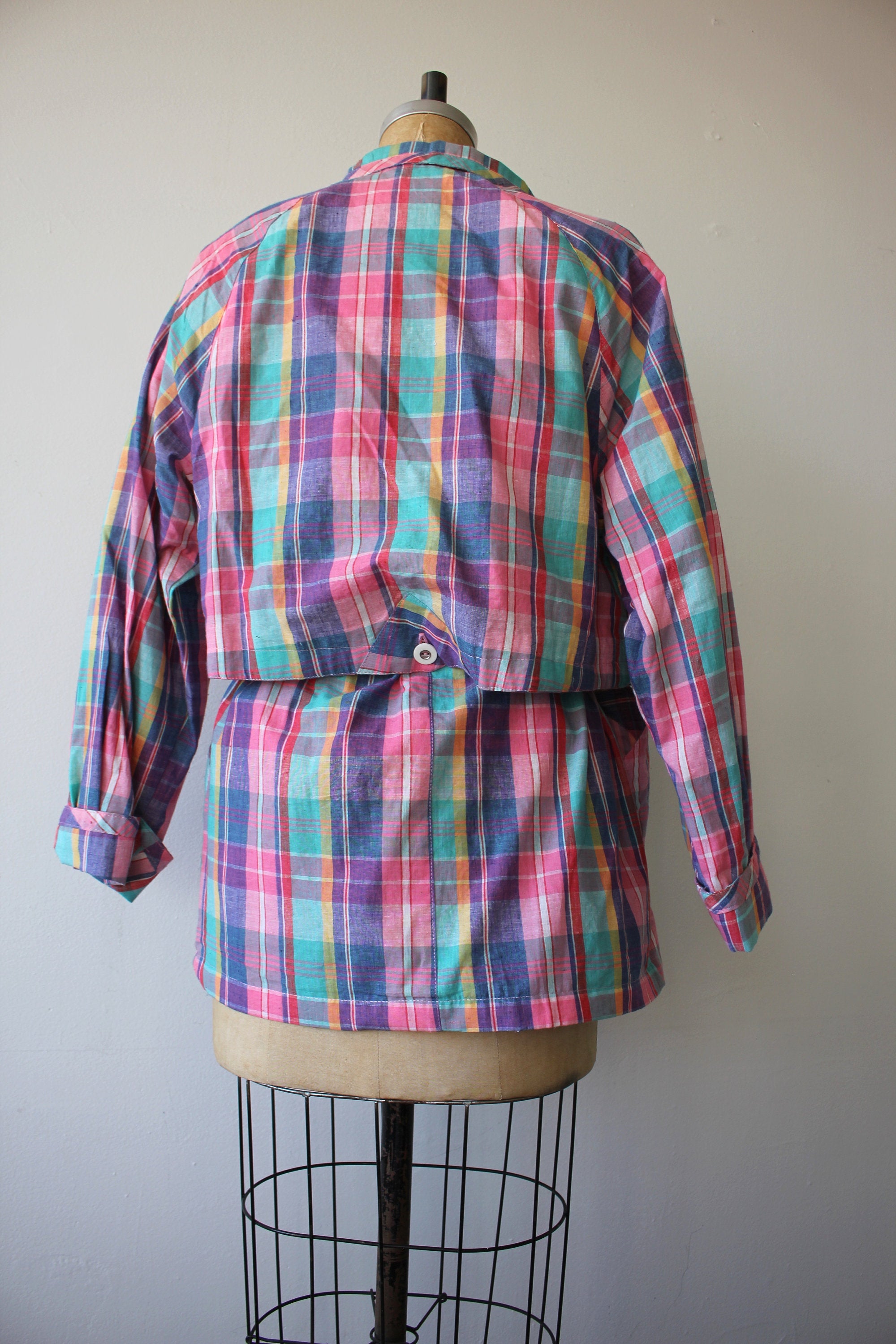 Vintage 80's Pastel Blue and Pink Plaid Jacket by Current Seen | Shop ...