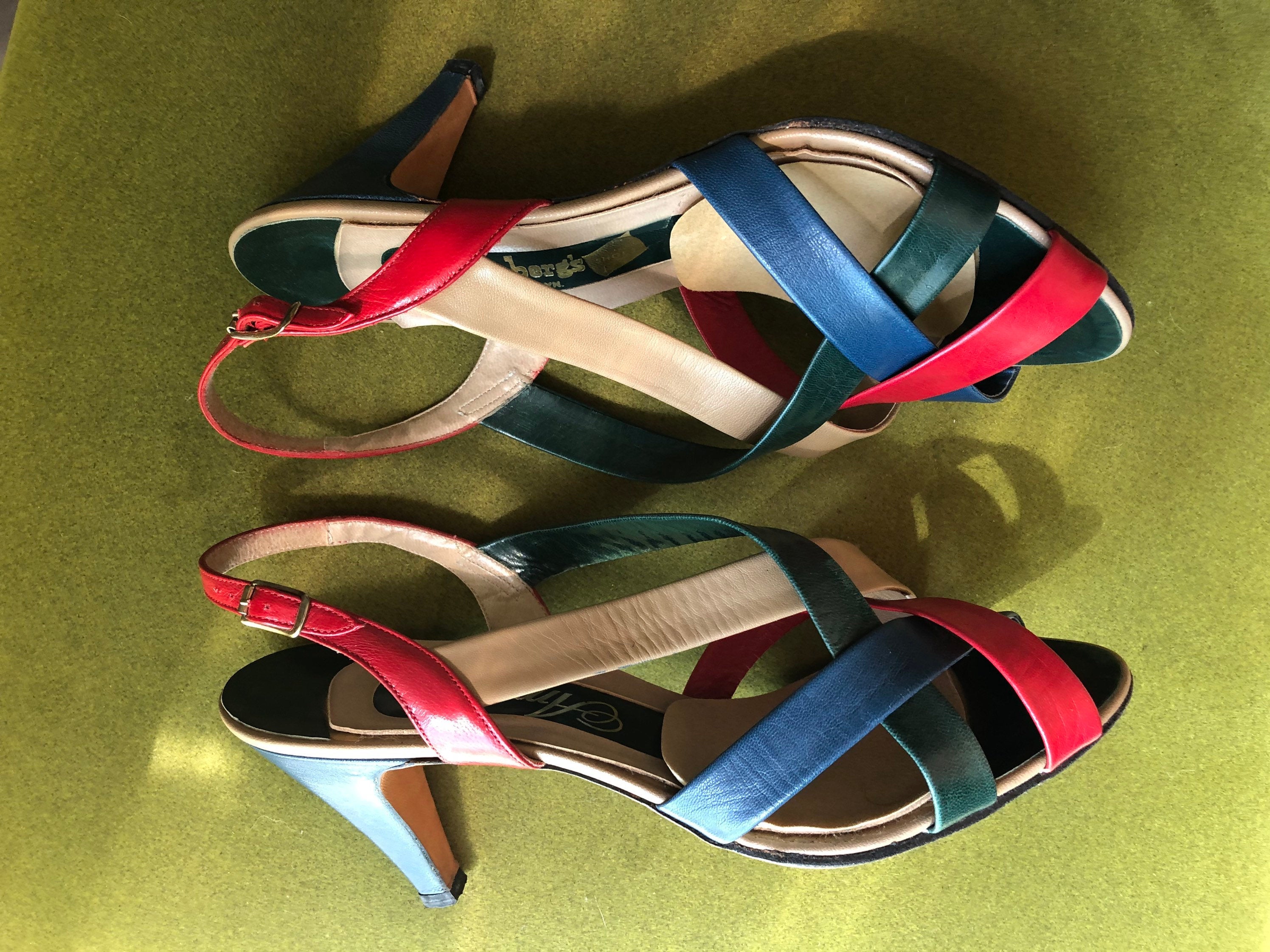 Vintage 70's Strappy Colorful Leather Heels by Amano | Shop THRILLING