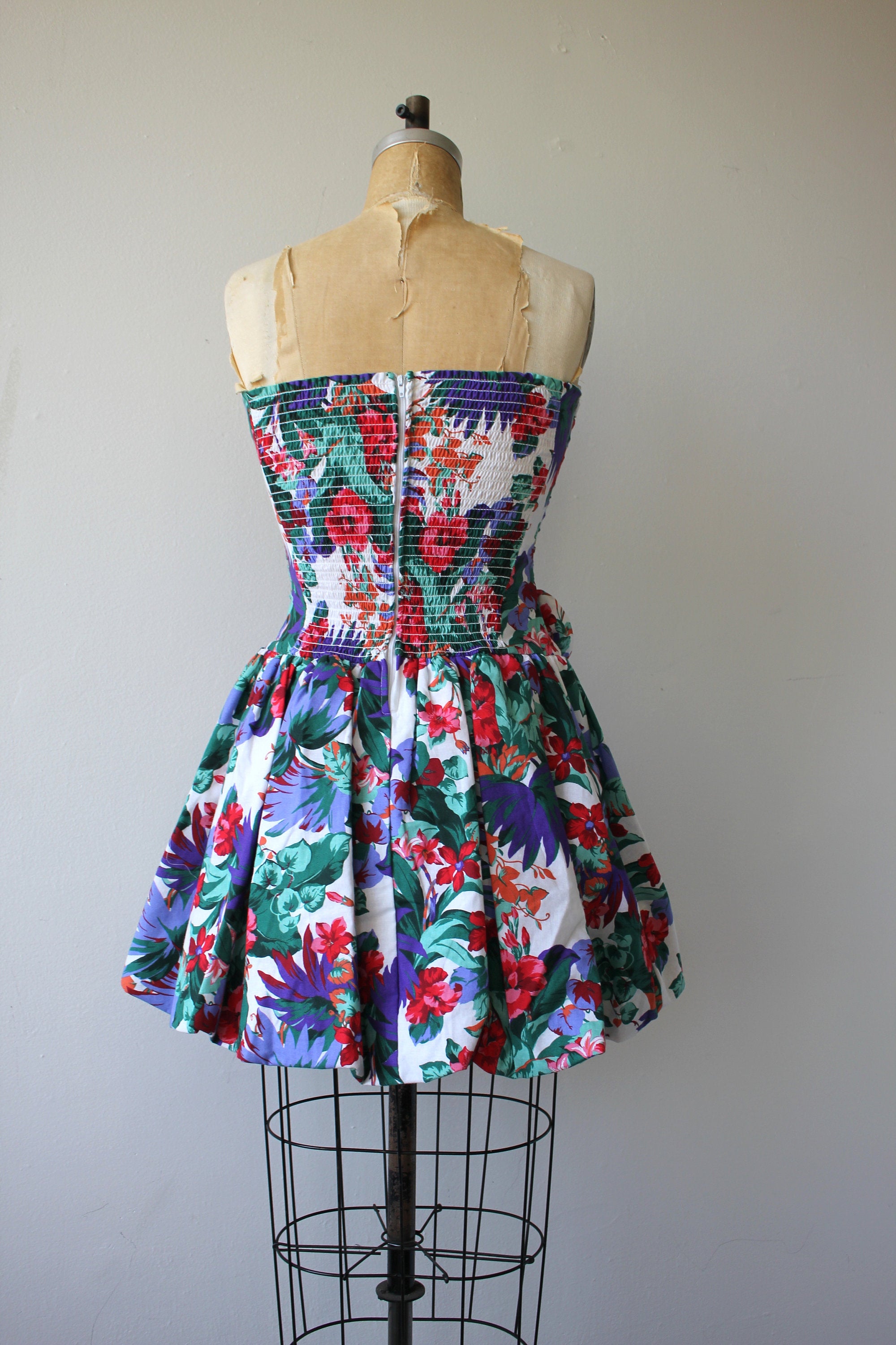 Vintage 80's Strapless Multicolor Floral Ruched Dress by My Michelle ...