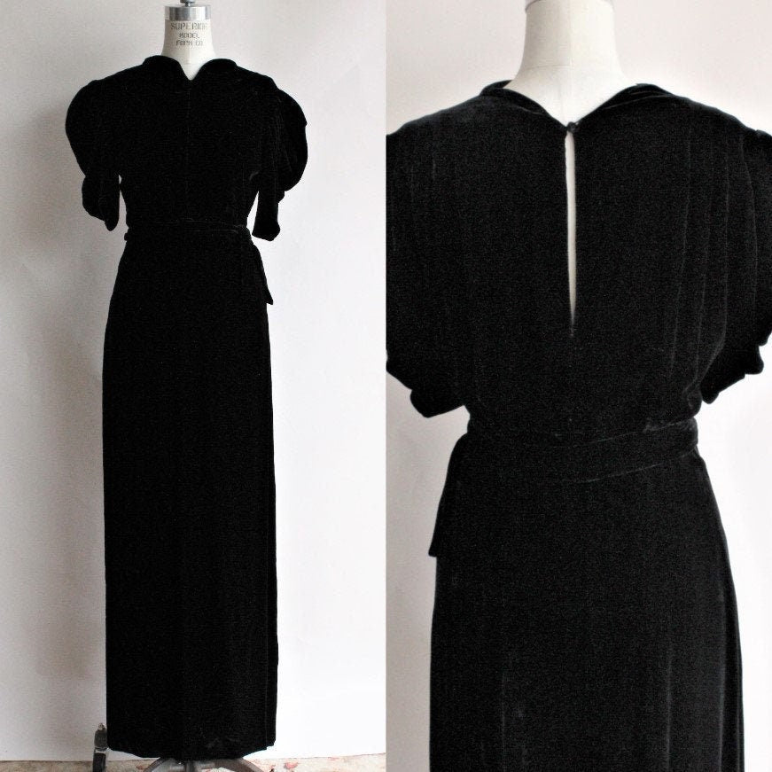 Vintage 30’s Dress Black Silk Velvet Full Length Gown by Kivette | Shop ...