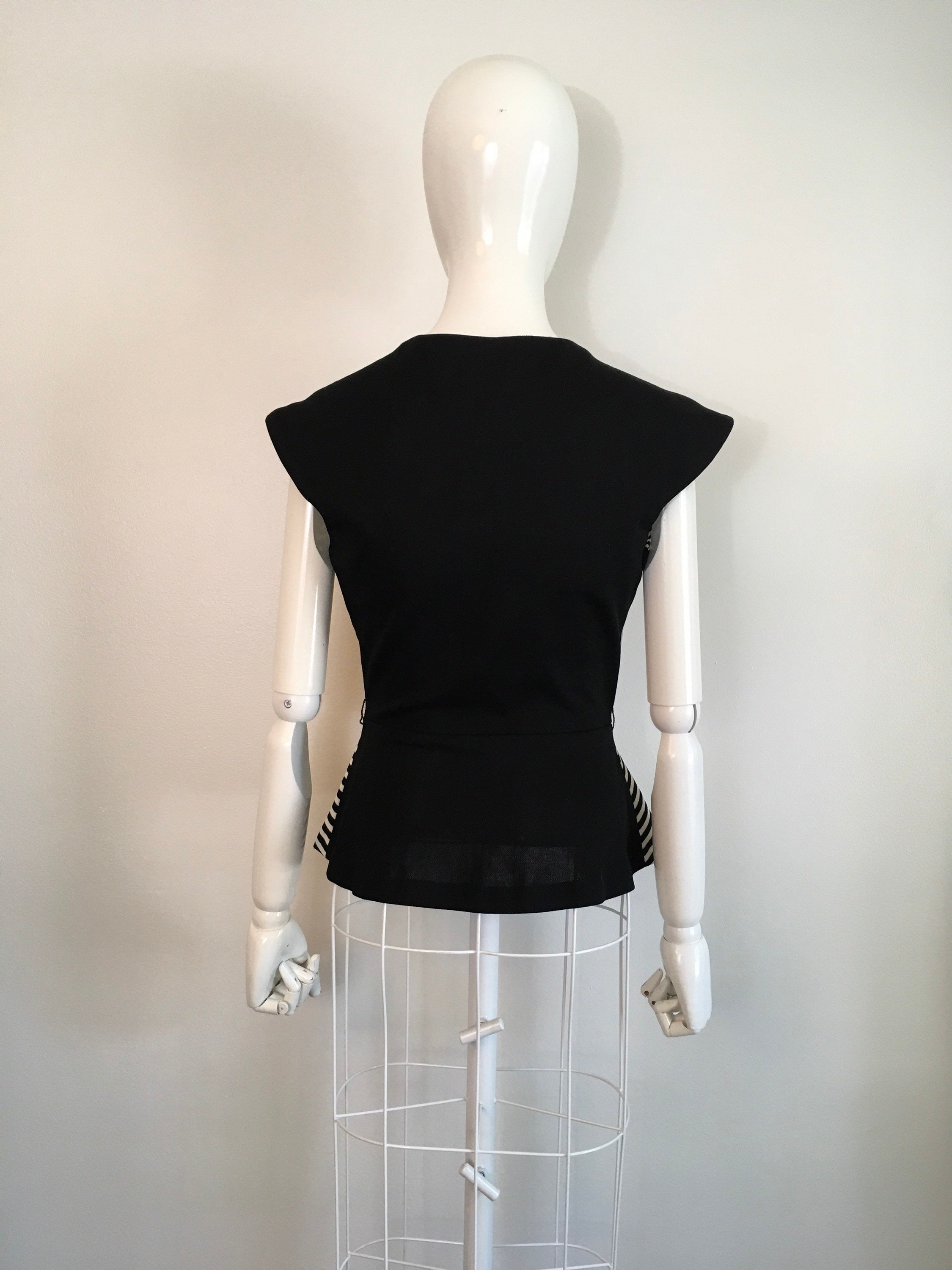 Vintage 70's Striped Black and White Peplum Wrap Blouse | Shop THRILLING