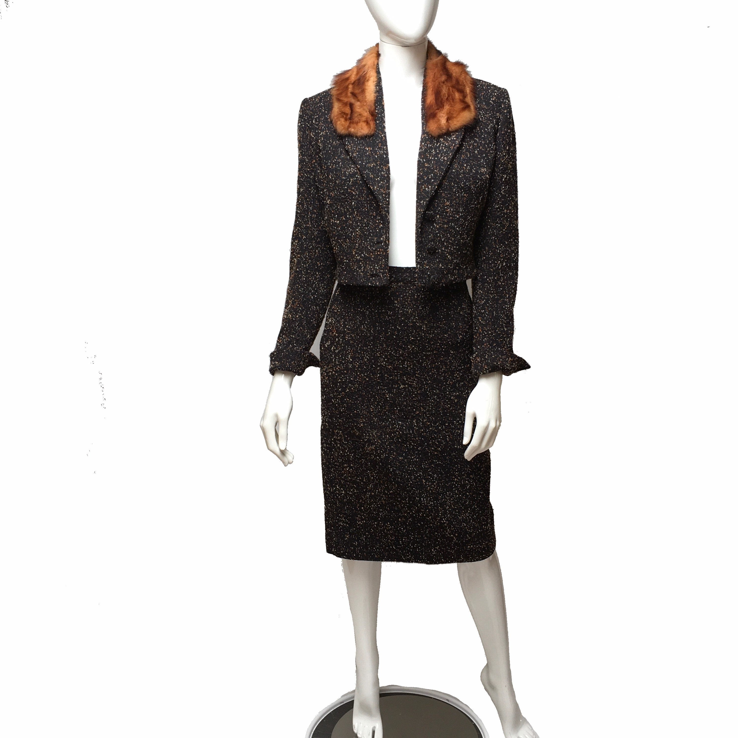 Vintage Lilli Ann Pencil Skirt Suit Parisien Brown Tweed Fur | Shop ...