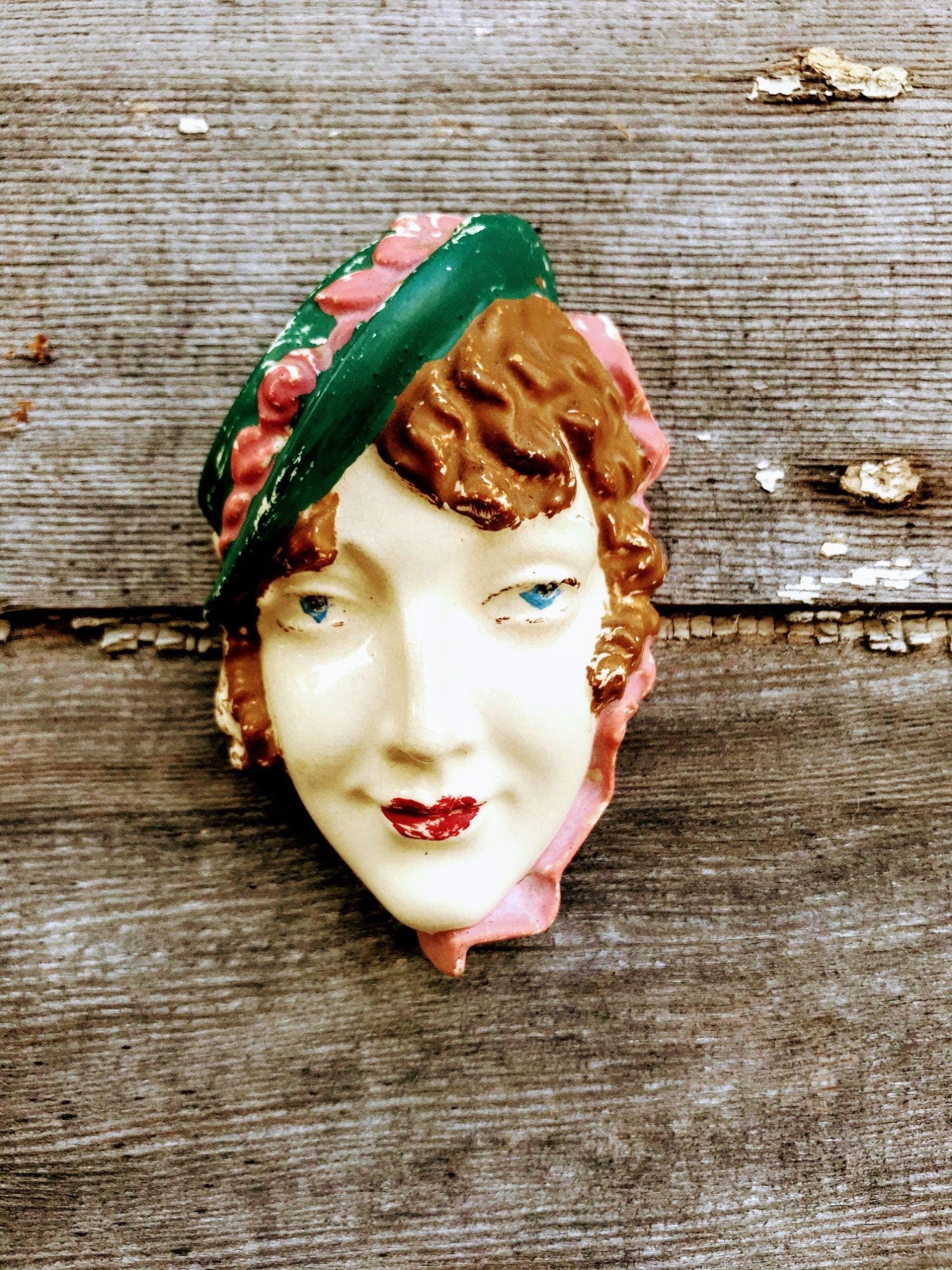 Vintage Antique Art Deco Lady Face Wall Hanging 30s Shabby Chippy ...