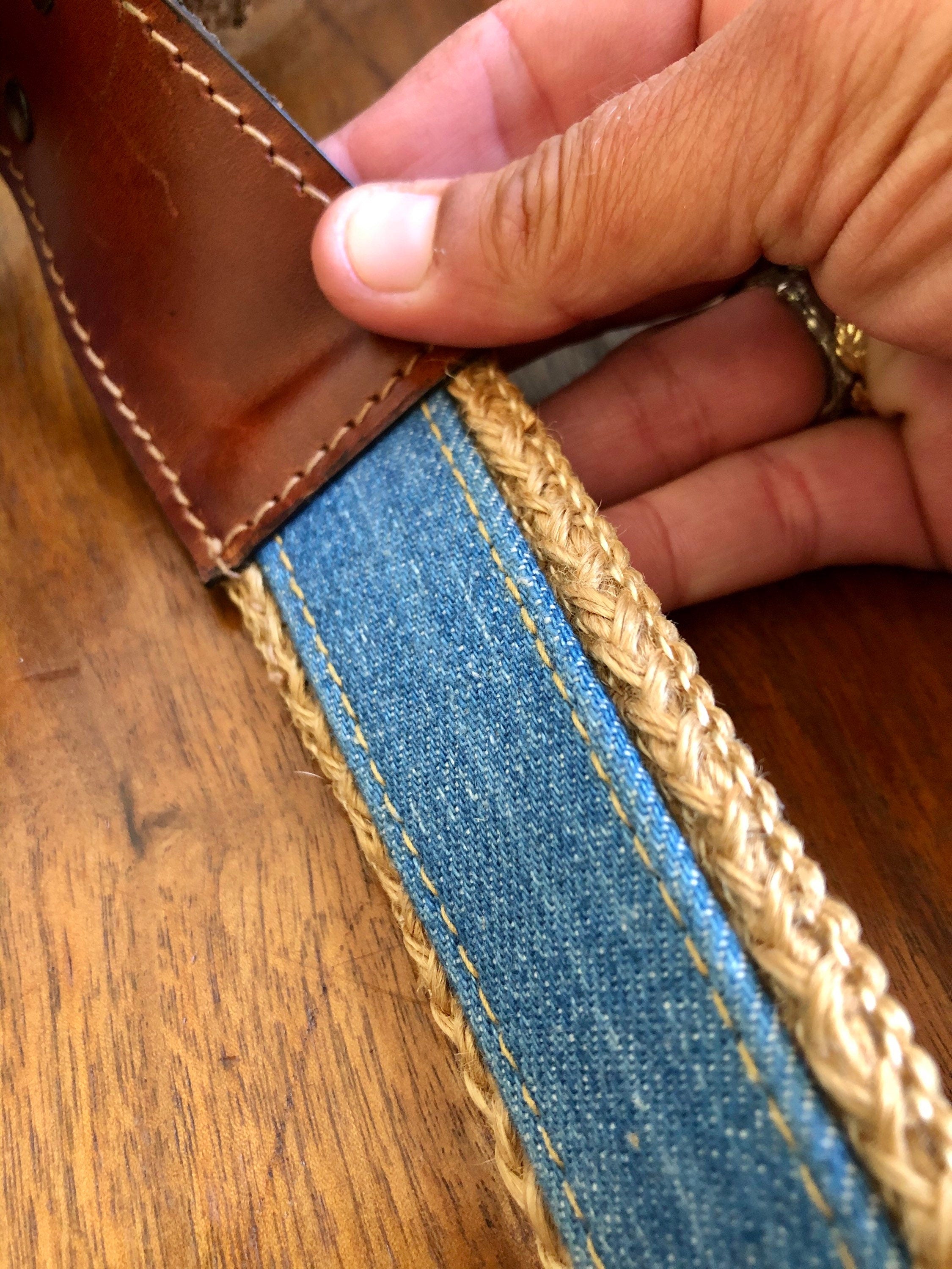 Unisex Vintage 80s Denim and Raffia Belt | Shop THRILLING