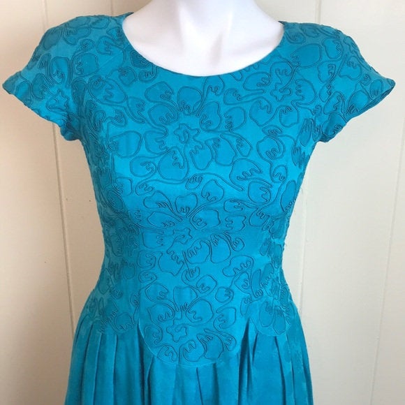 Vintage 90's Teal Rockabilly Fit and Flare Party Dress | Shop THRILLING